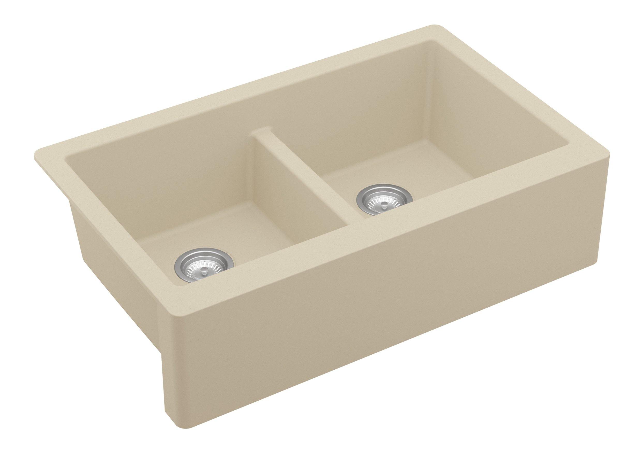 Karran 34" Quartz Composite Farmhouse Sink, 50/50 Double Bowl, Bisque, QA-750-BI