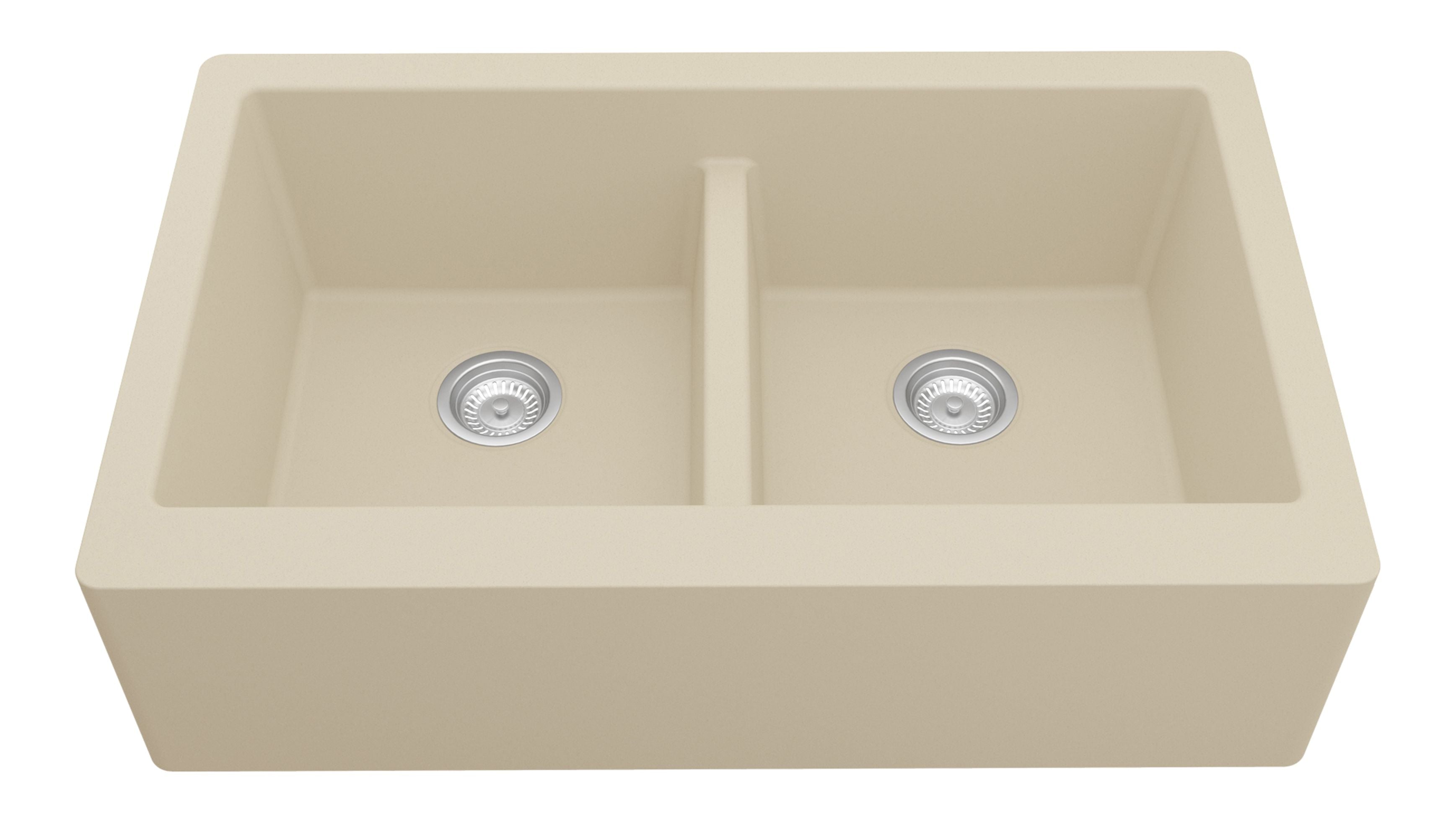 Karran 34" Quartz Composite Farmhouse Sink, 50/50 Double Bowl, Bisque, QA-750-BI-PK1