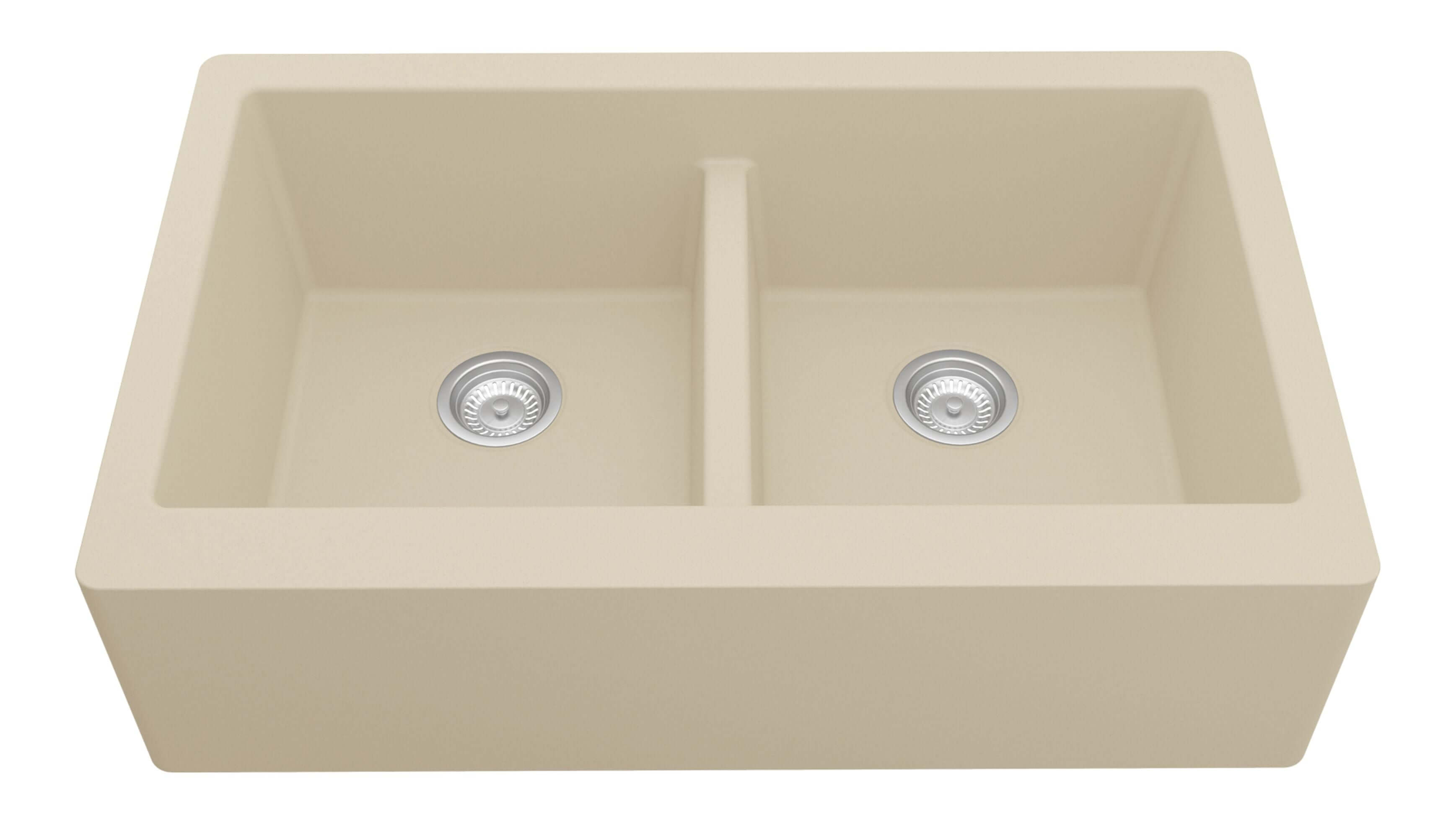 Alternate Image for Karran 34" Quartz Composite Farmhouse Sink, 50/50 Double Bowl, Bisque, QA-750-BI-PK1