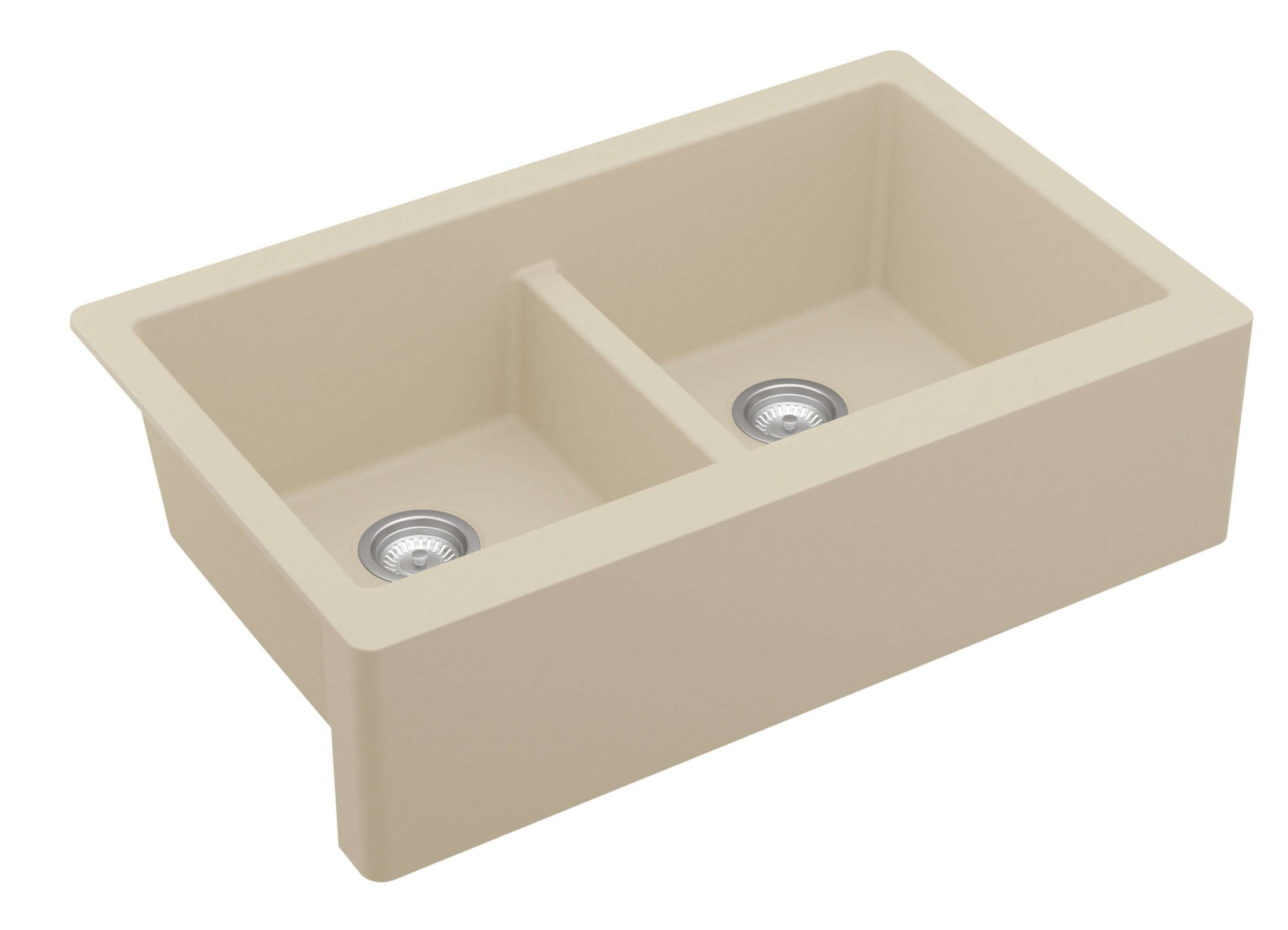 Alternate Image for Karran 34" Quartz Composite Farmhouse Sink, 50/50 Double Bowl, Bisque, QA-750-BI-PK1