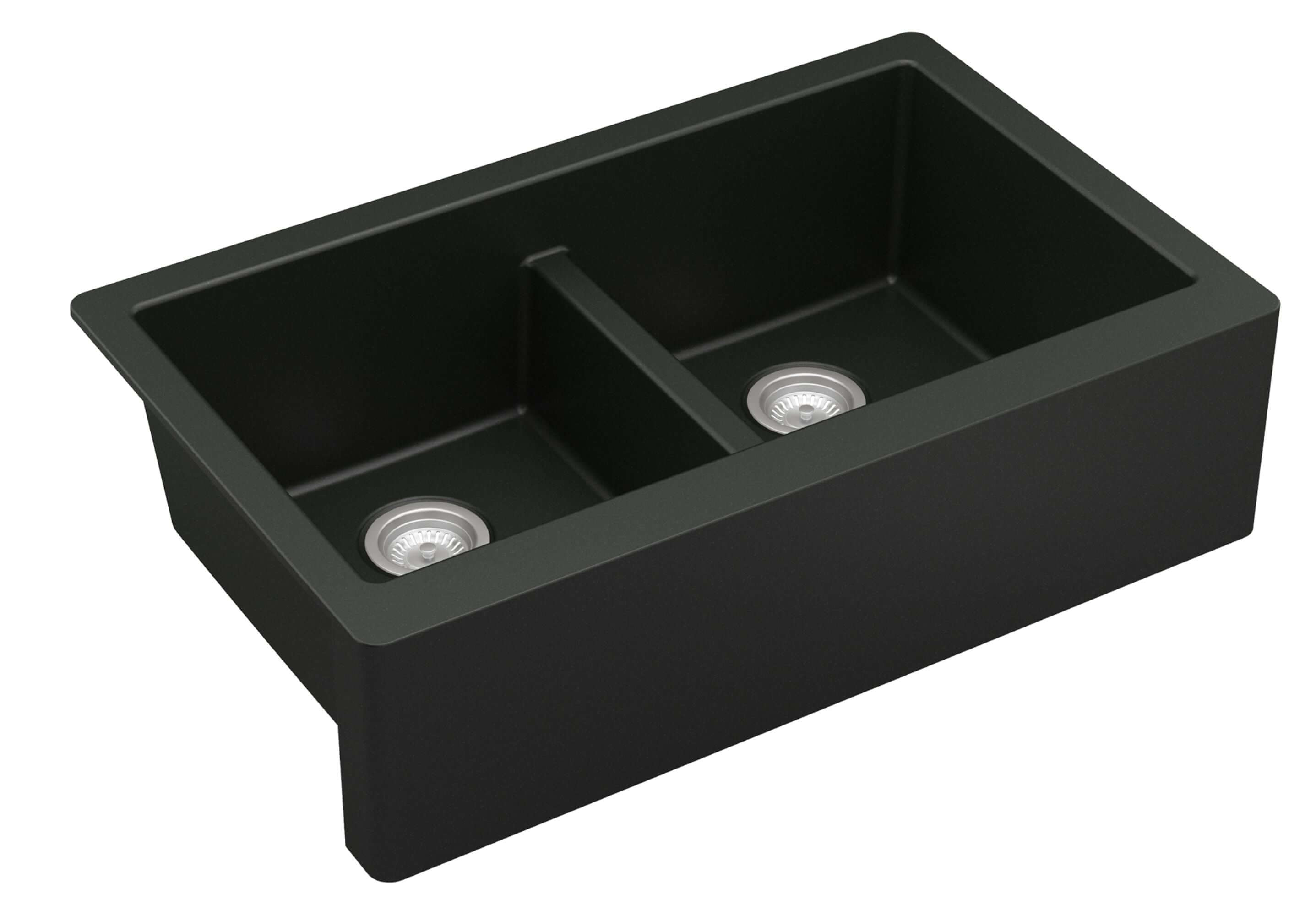 Alternate Image for Karran 34" Quartz Composite Farmhouse Sink, 50/50 Double Bowl, Black, QA-750-BL-PK1