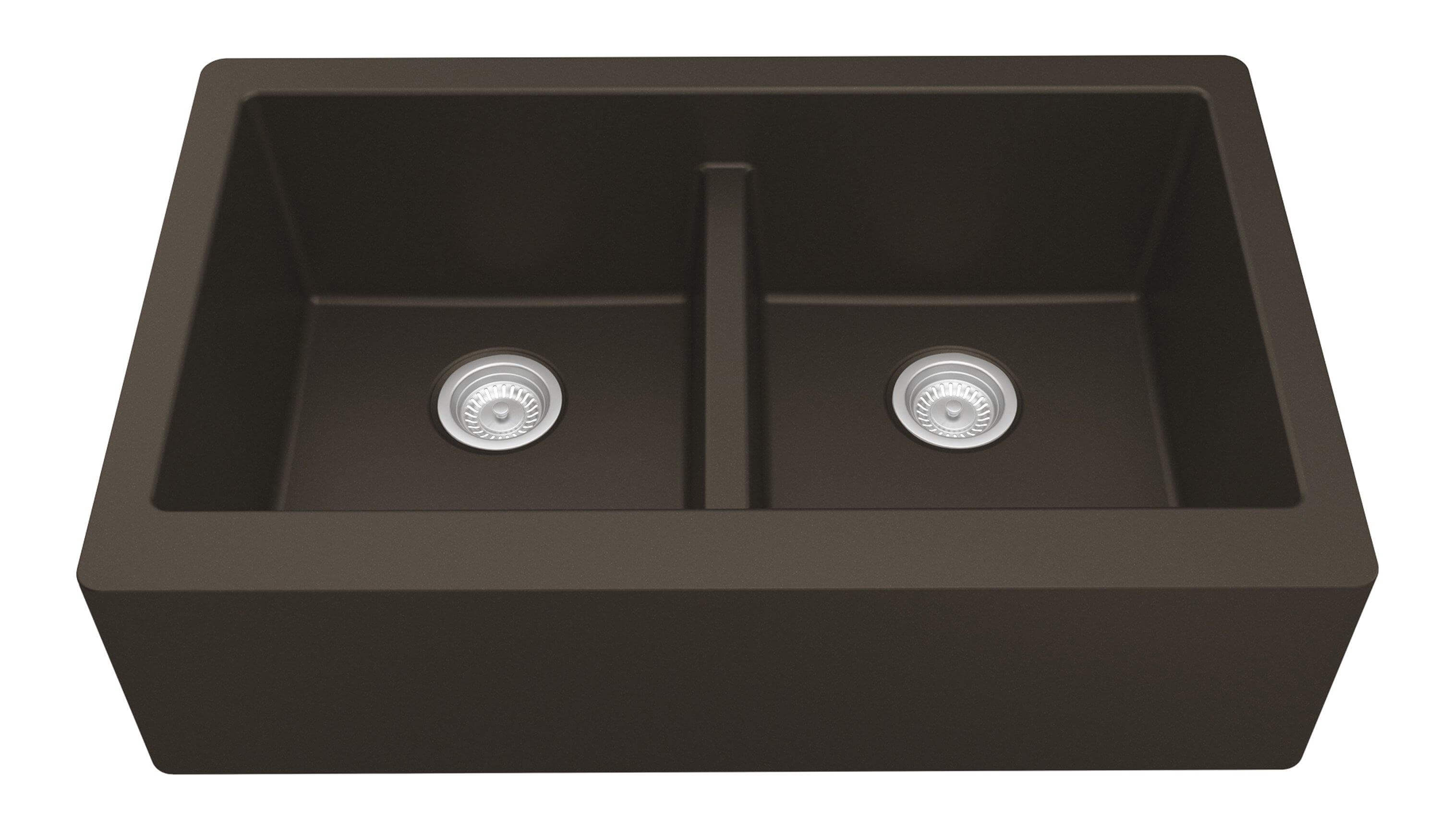 Alternate Image for Karran 34" Quartz Composite Farmhouse Sink, 50/50 Double Bowl, Brown, QA-750-BR
