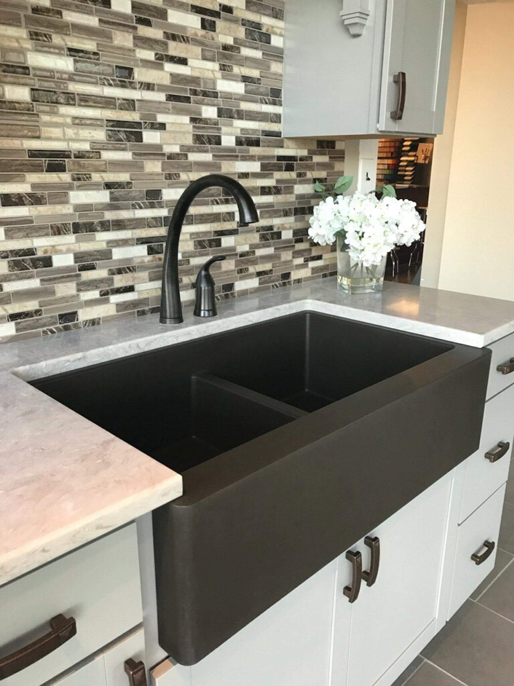 Alternate Image for Karran 34" Quartz Composite Farmhouse Sink, 50/50 Double Bowl, Brown, QA-750-BR