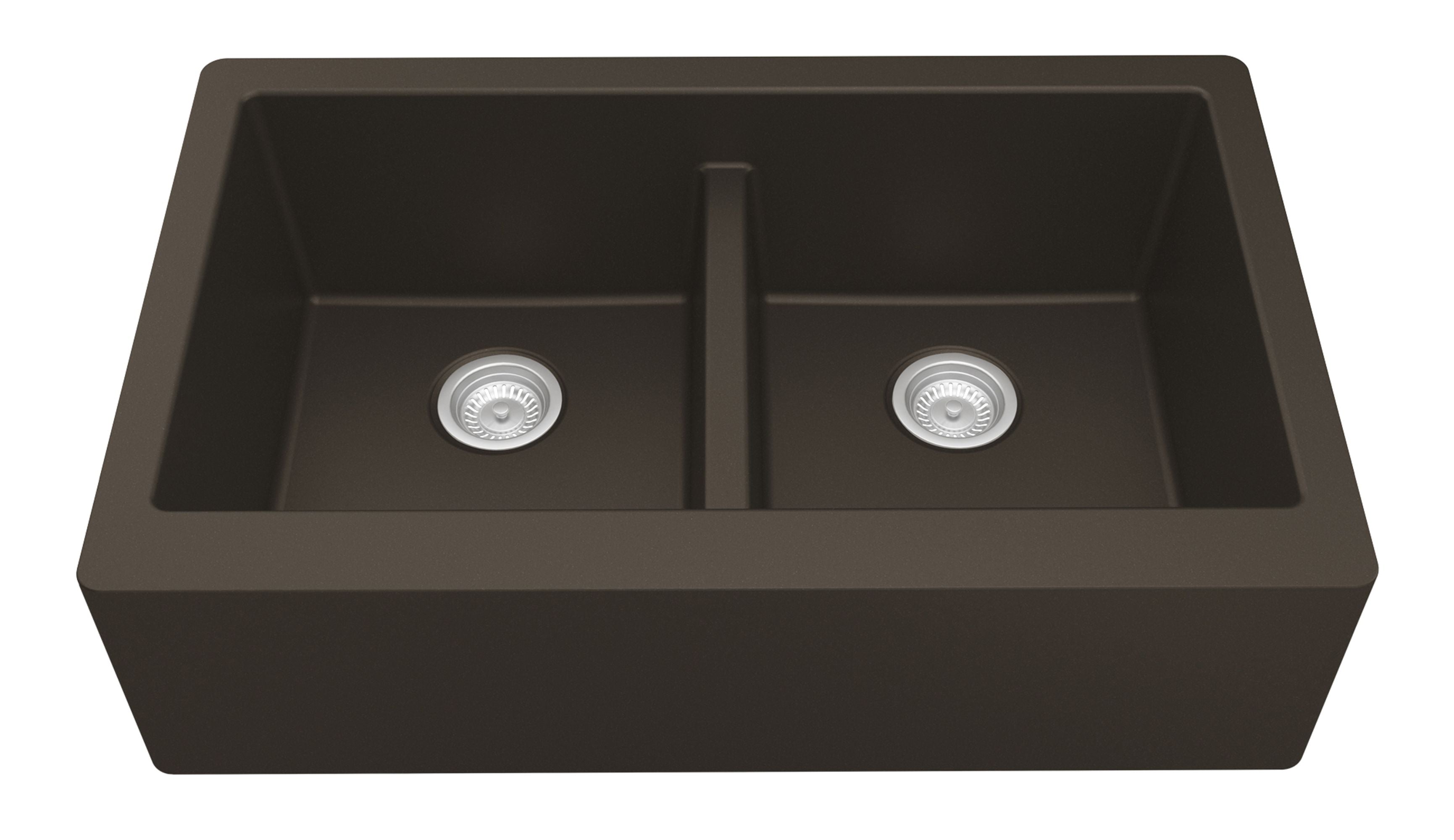 Karran 34" Quartz Composite Farmhouse Sink, 50/50 Double Bowl, Brown, QA-750-BR-PK1