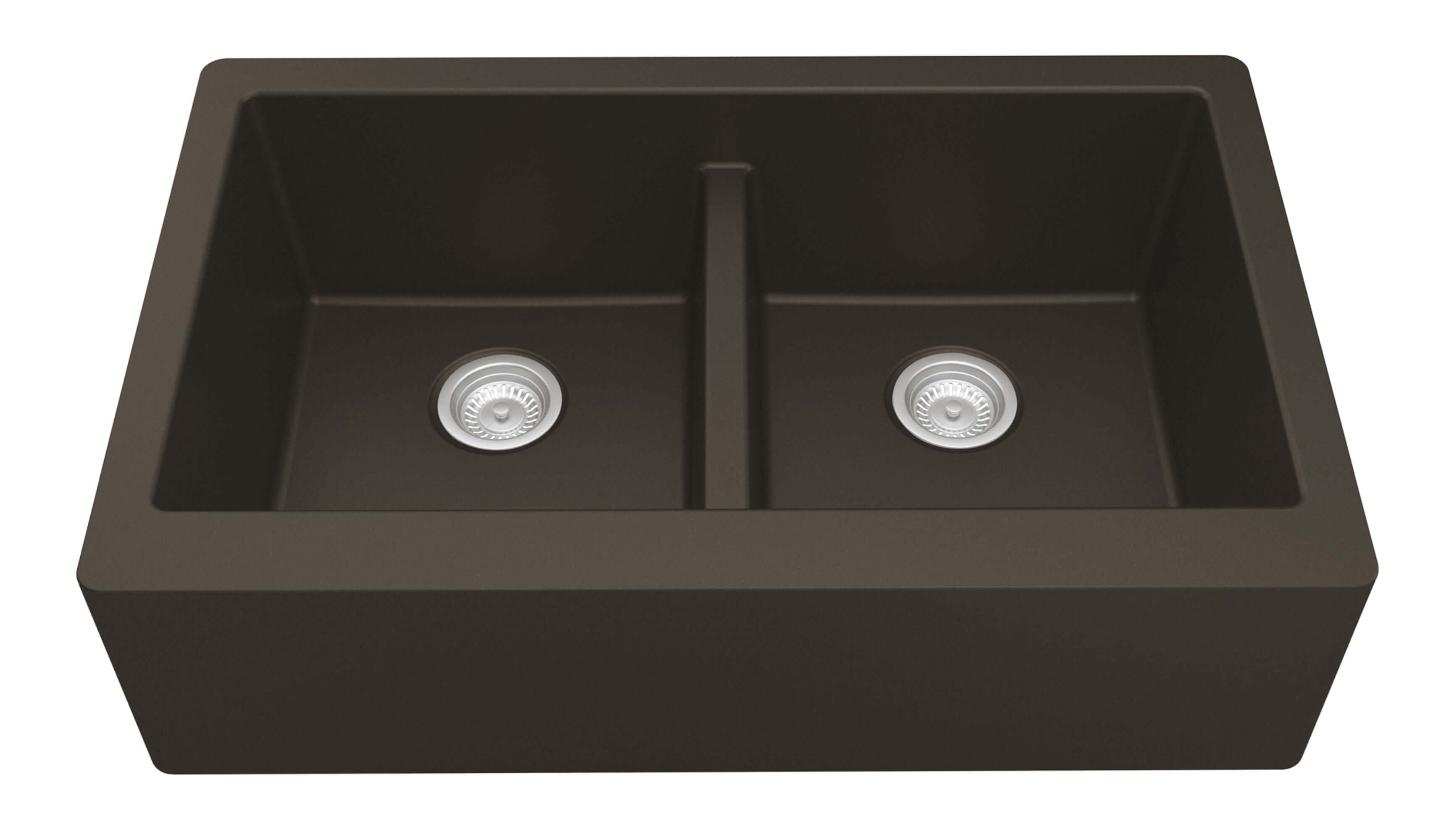 Alternate Image for Karran 34" Quartz Composite Farmhouse Sink, 50/50 Double Bowl, Brown, QA-750-BR-PK1