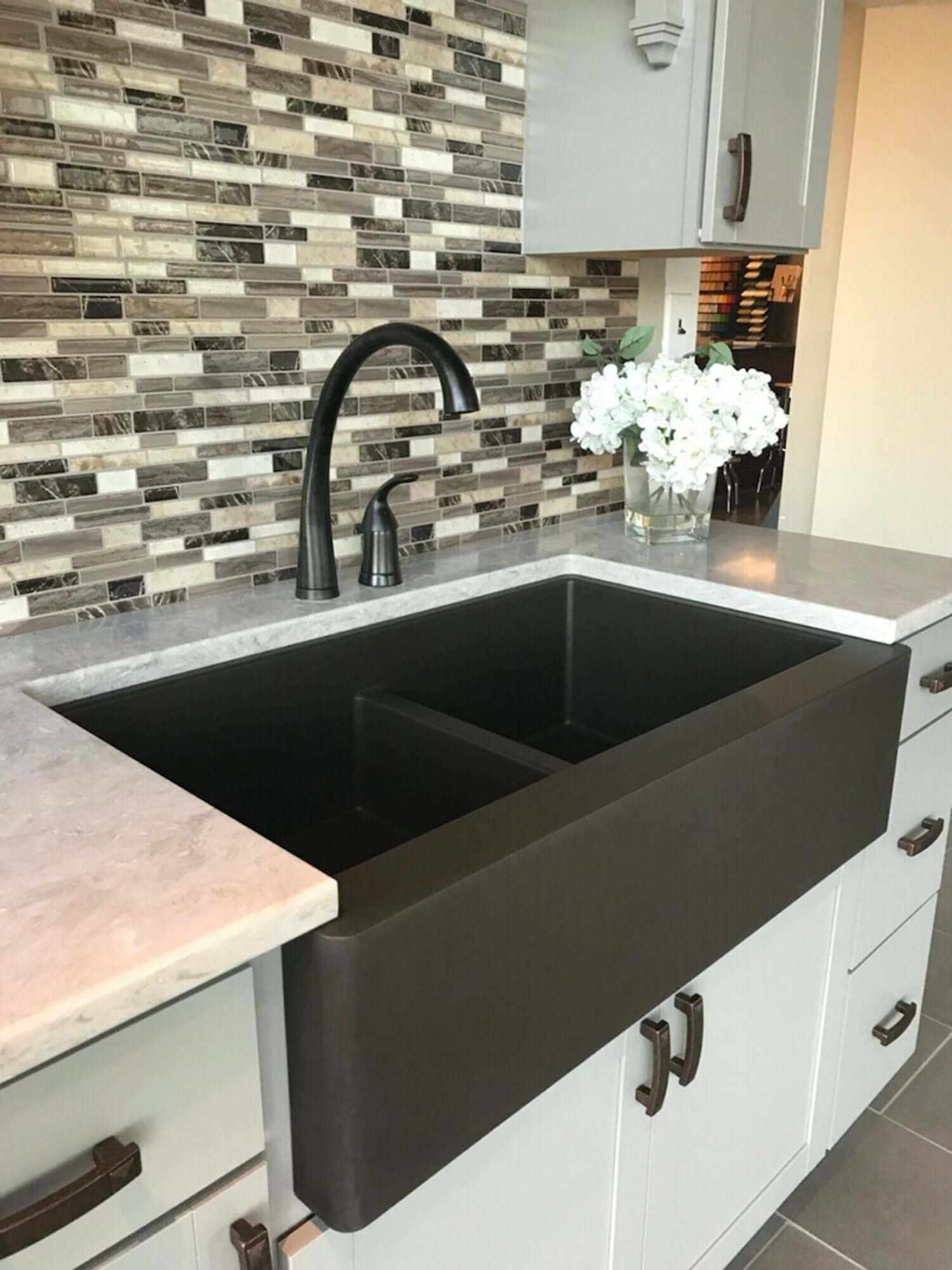 Alternate Image for Karran 34" Quartz Composite Farmhouse Sink, 50/50 Double Bowl, Brown, QA-750-BR-PK1