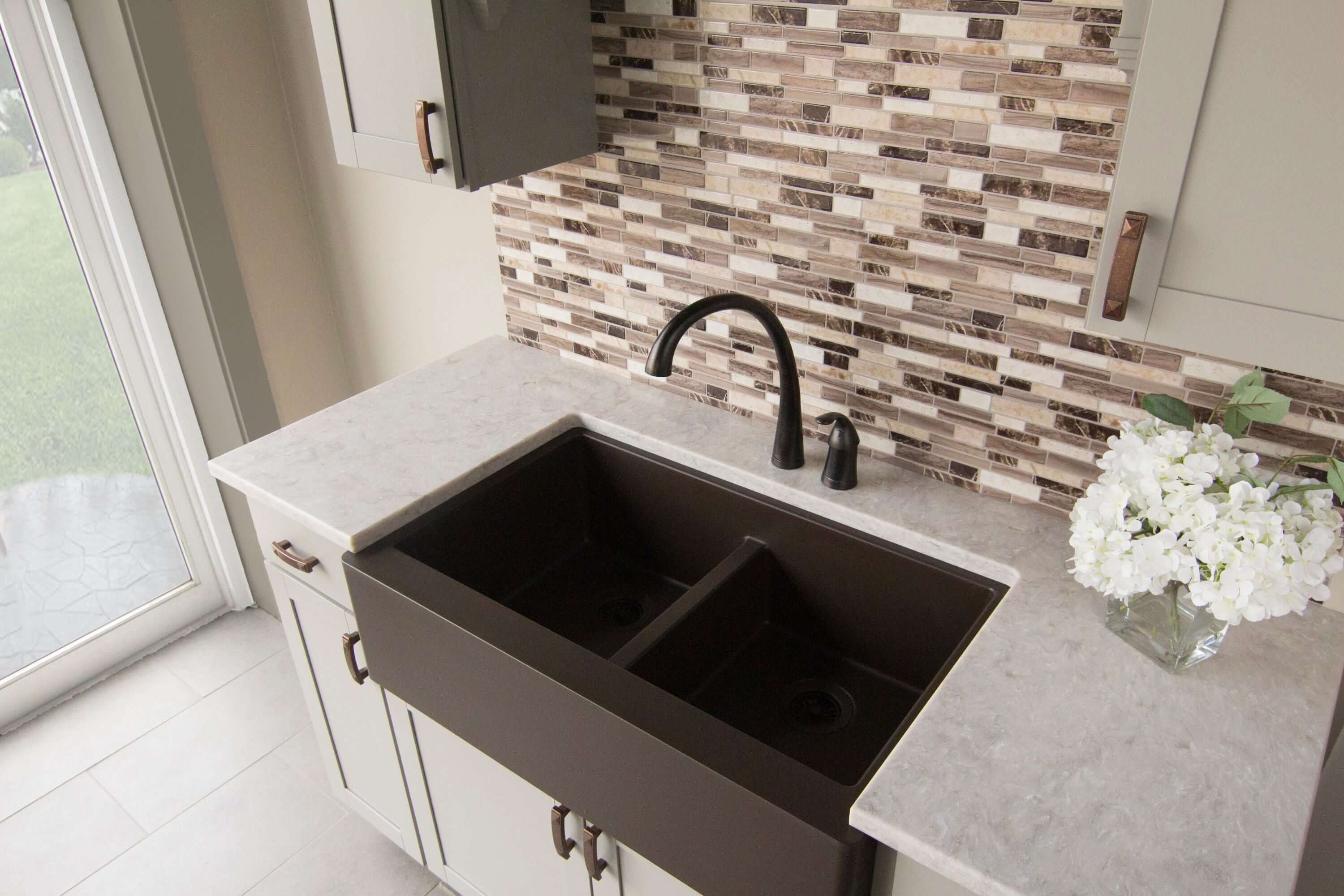 Alternate Image for Karran 34" Quartz Composite Farmhouse Sink, 50/50 Double Bowl, Brown, QA-750-BR-PK1