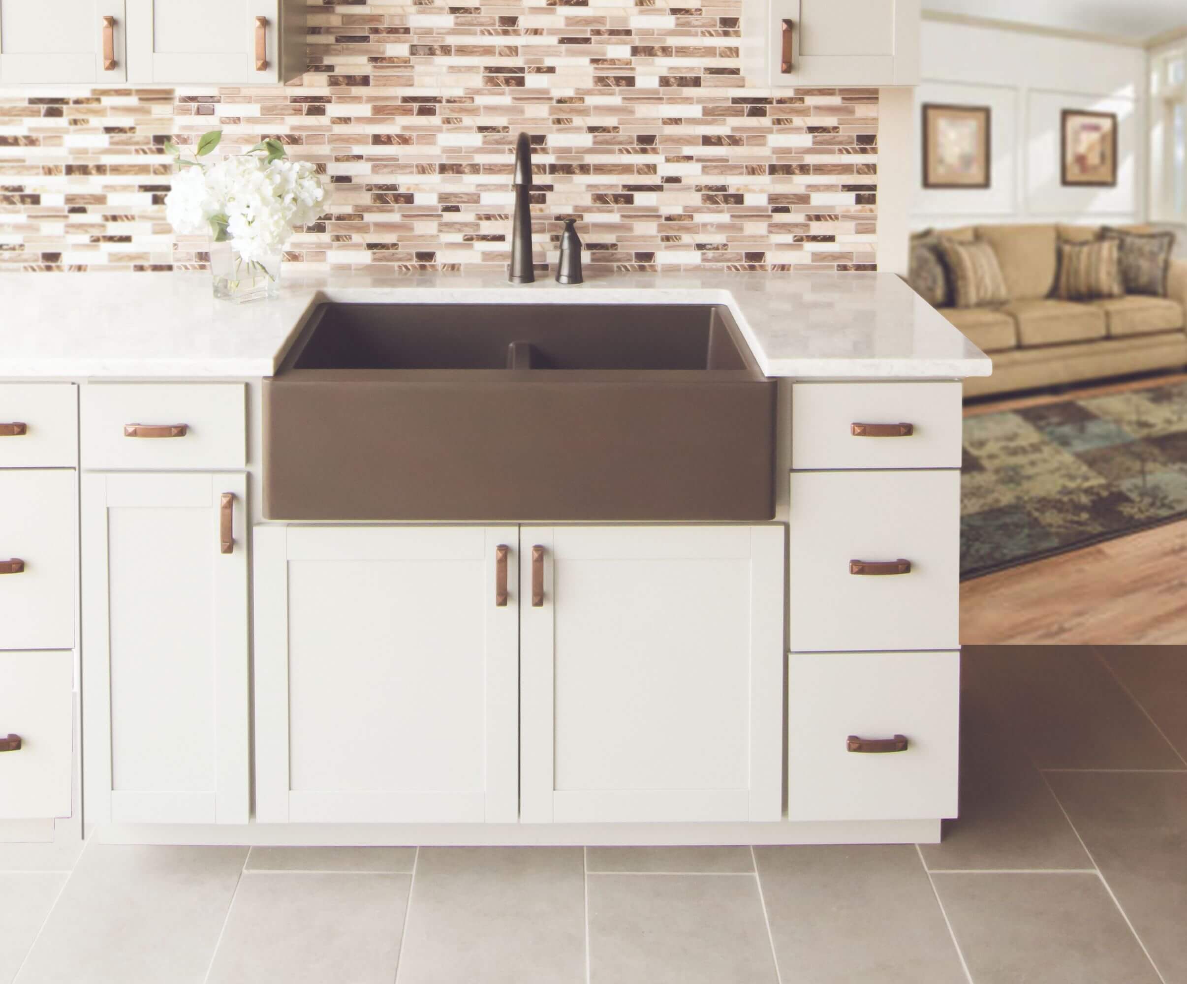 Alternate Image for Karran 34" Quartz Composite Farmhouse Sink, 50/50 Double Bowl, Brown, QA-750-BR-PK1