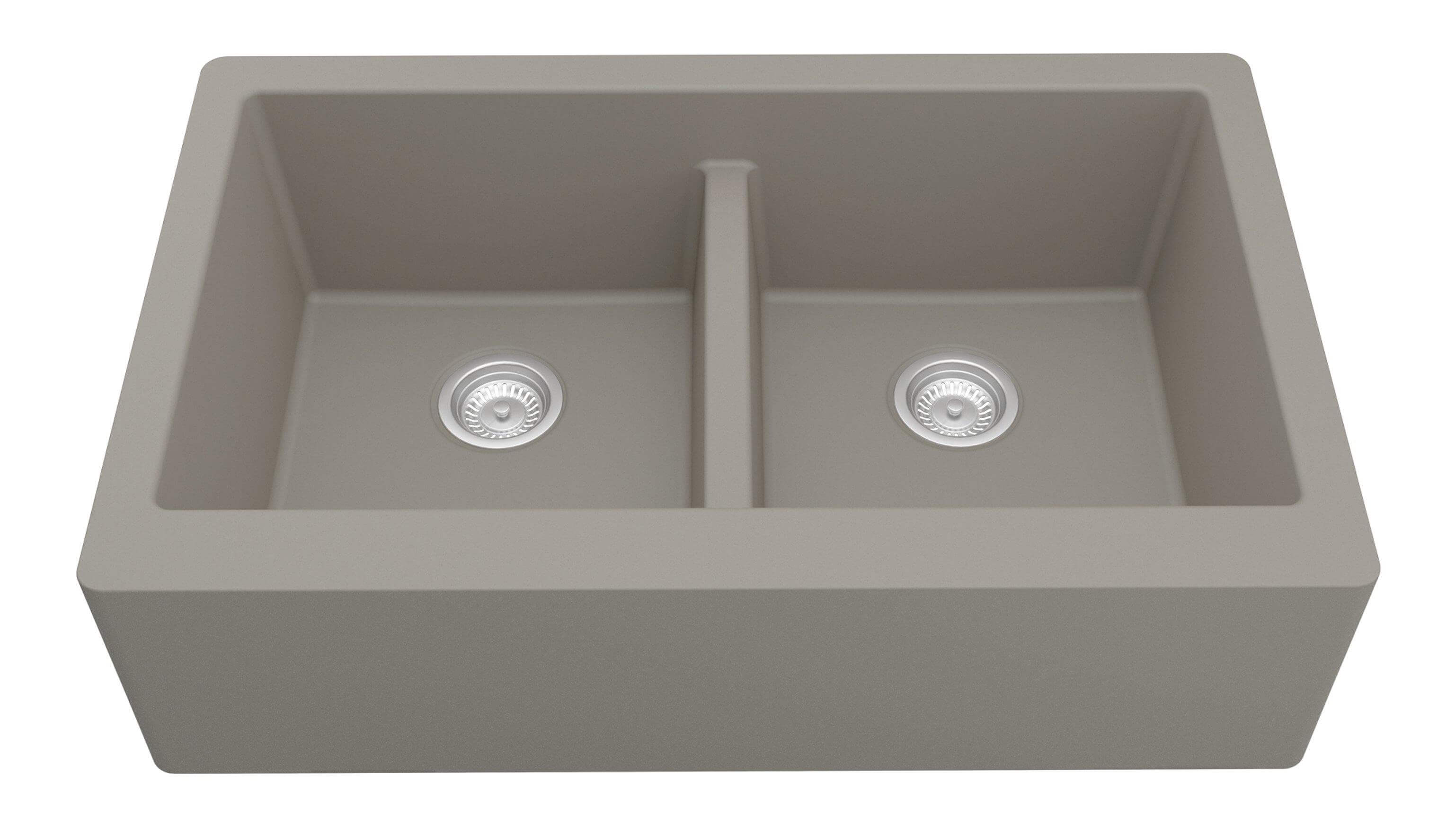 Alternate Image for Karran 34" Quartz Composite Farmhouse Sink, 50/50 Double Bowl, Concrete, QA-750-CN