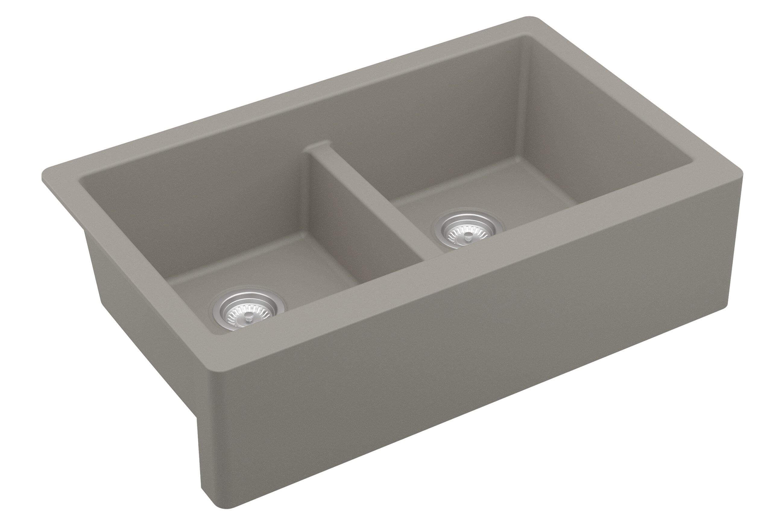 Alternate Image for Karran 34" Quartz Composite Farmhouse Sink, 50/50 Double Bowl, Concrete, QA-750-CN