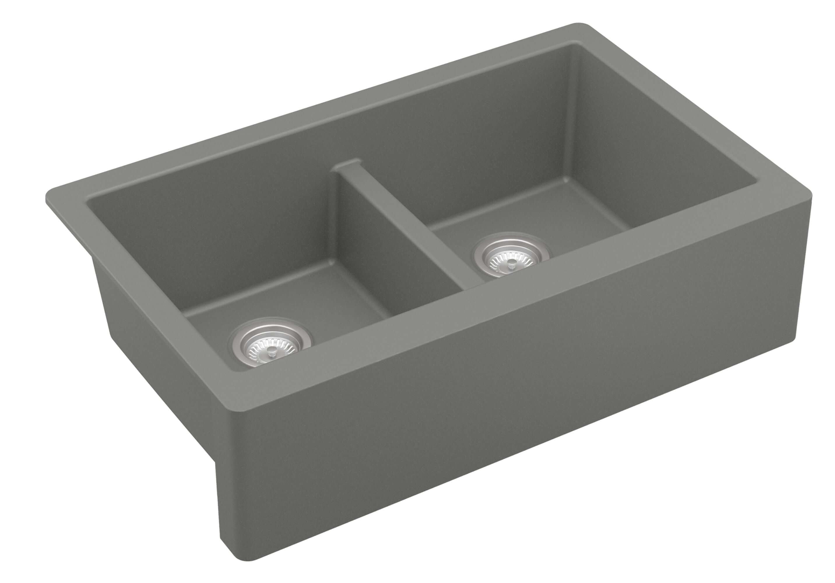 Alternate Image for Karran 34" Quartz Composite Farmhouse Sink, 50/50 Double Bowl, Grey, QA-750-GR-PK1