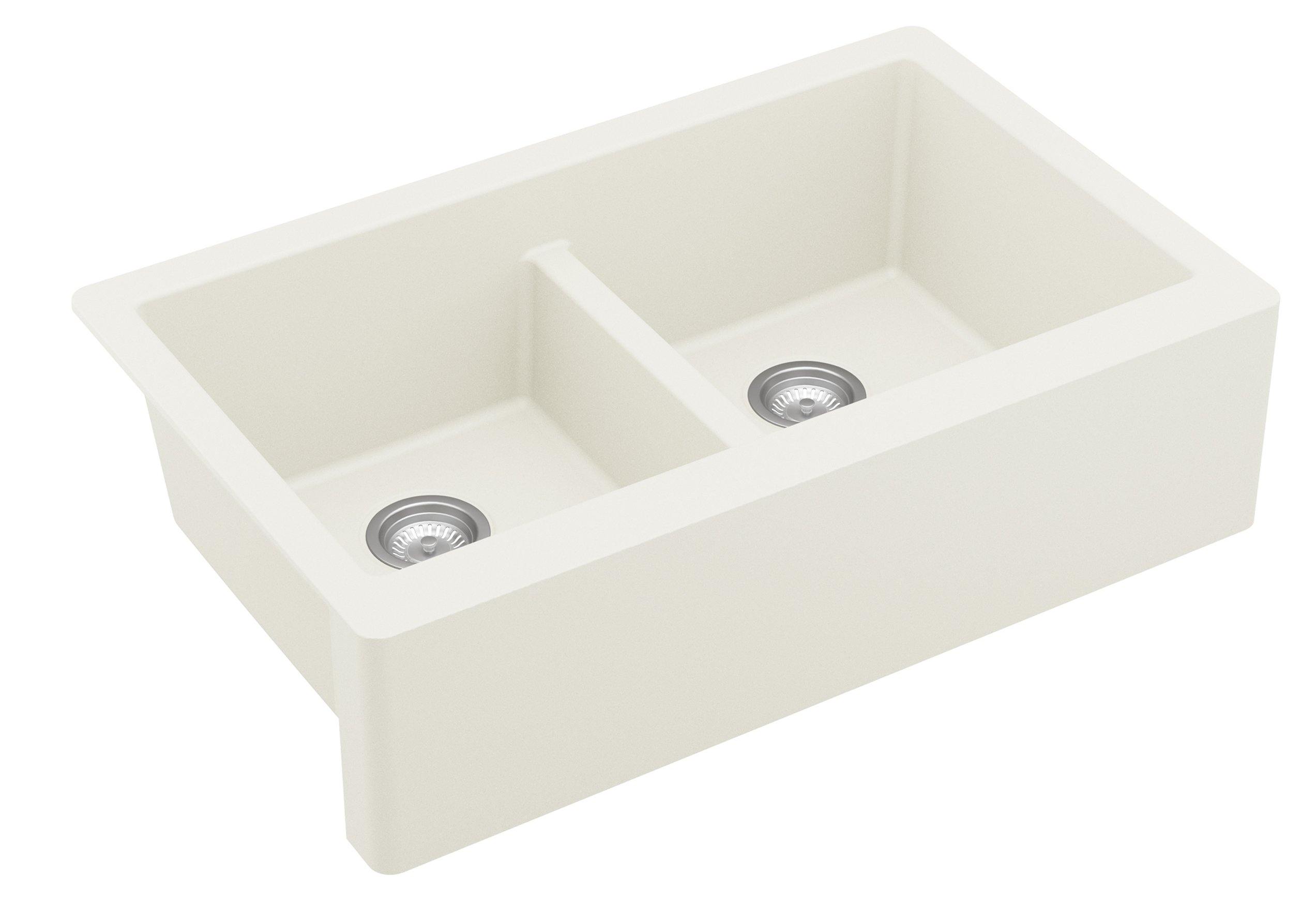 Alternate Image for Karran 34" Quartz Composite Farmhouse Sink, 50/50 Double Bowl, White, QA-750-WH