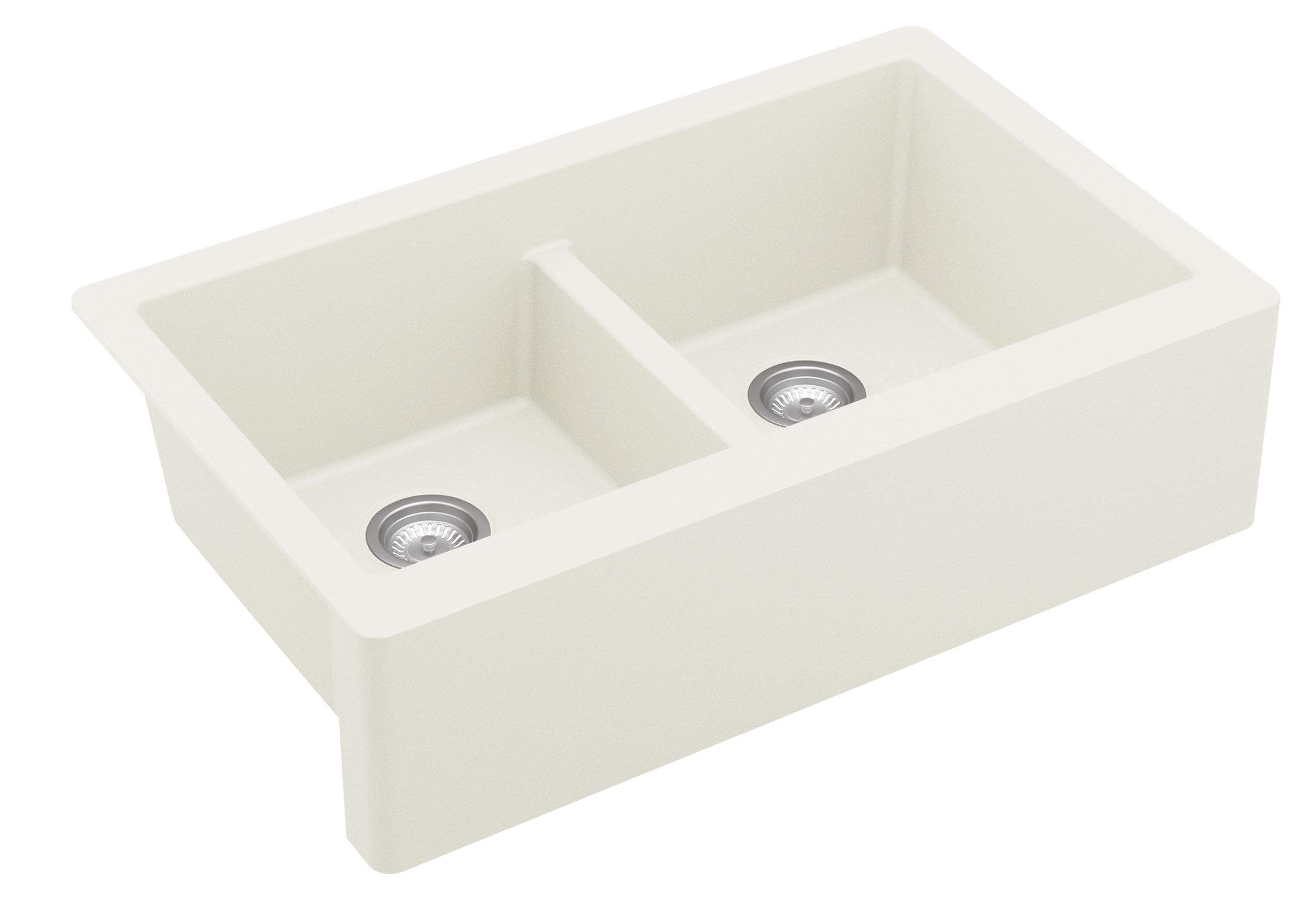 Alternate Image for Karran 34" Quartz Composite Farmhouse Sink, 50/50 Double Bowl, White, QA-750-WH