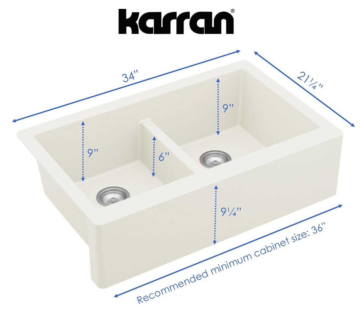 Karran 34" Quartz Composite Farmhouse Sink, 50/50 Double Bowl, White, QA-750-WH