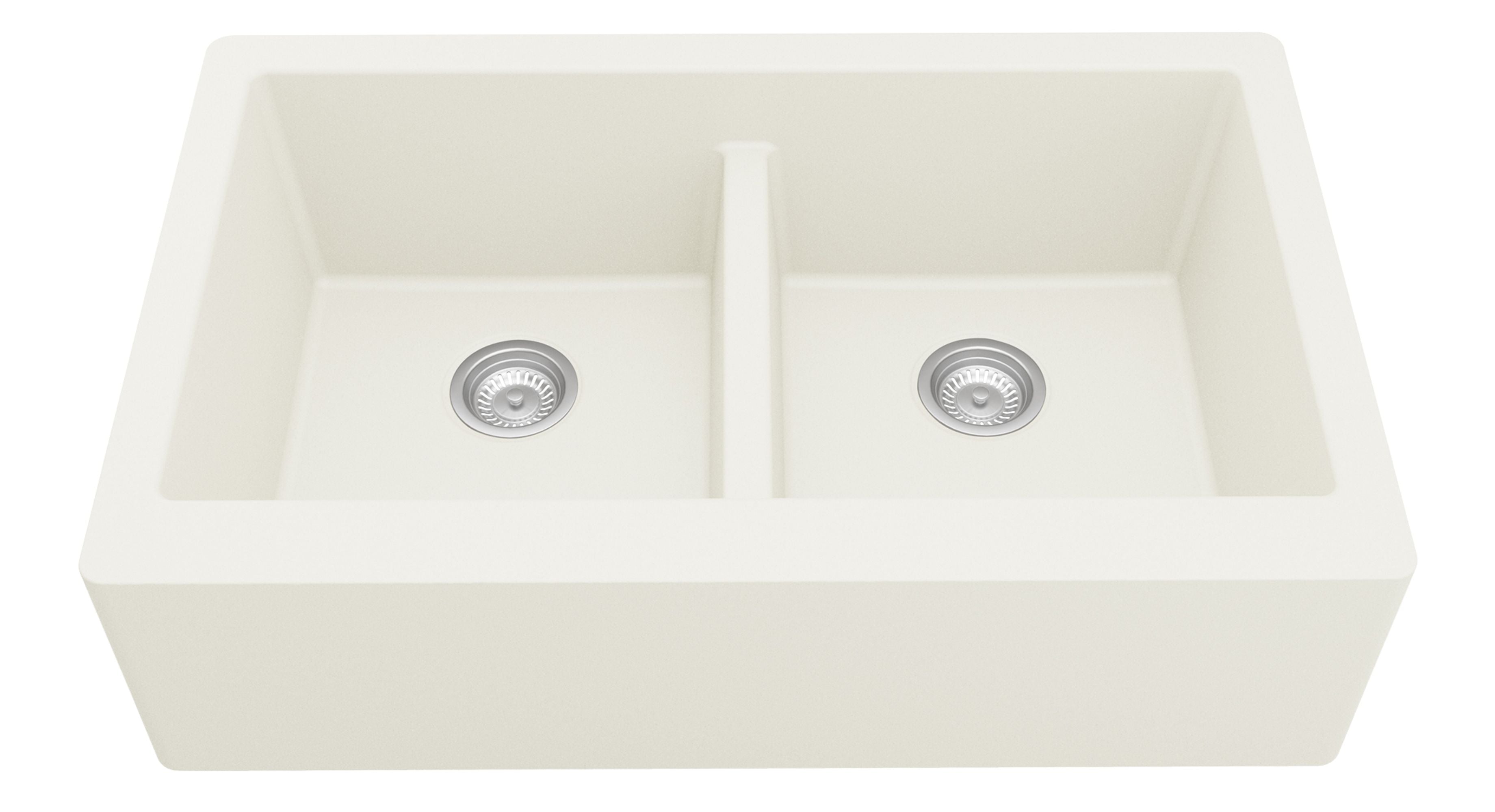 Karran 34" Quartz Composite Farmhouse Sink, 50/50 Double Bowl, White, QA-750-WH-PK1