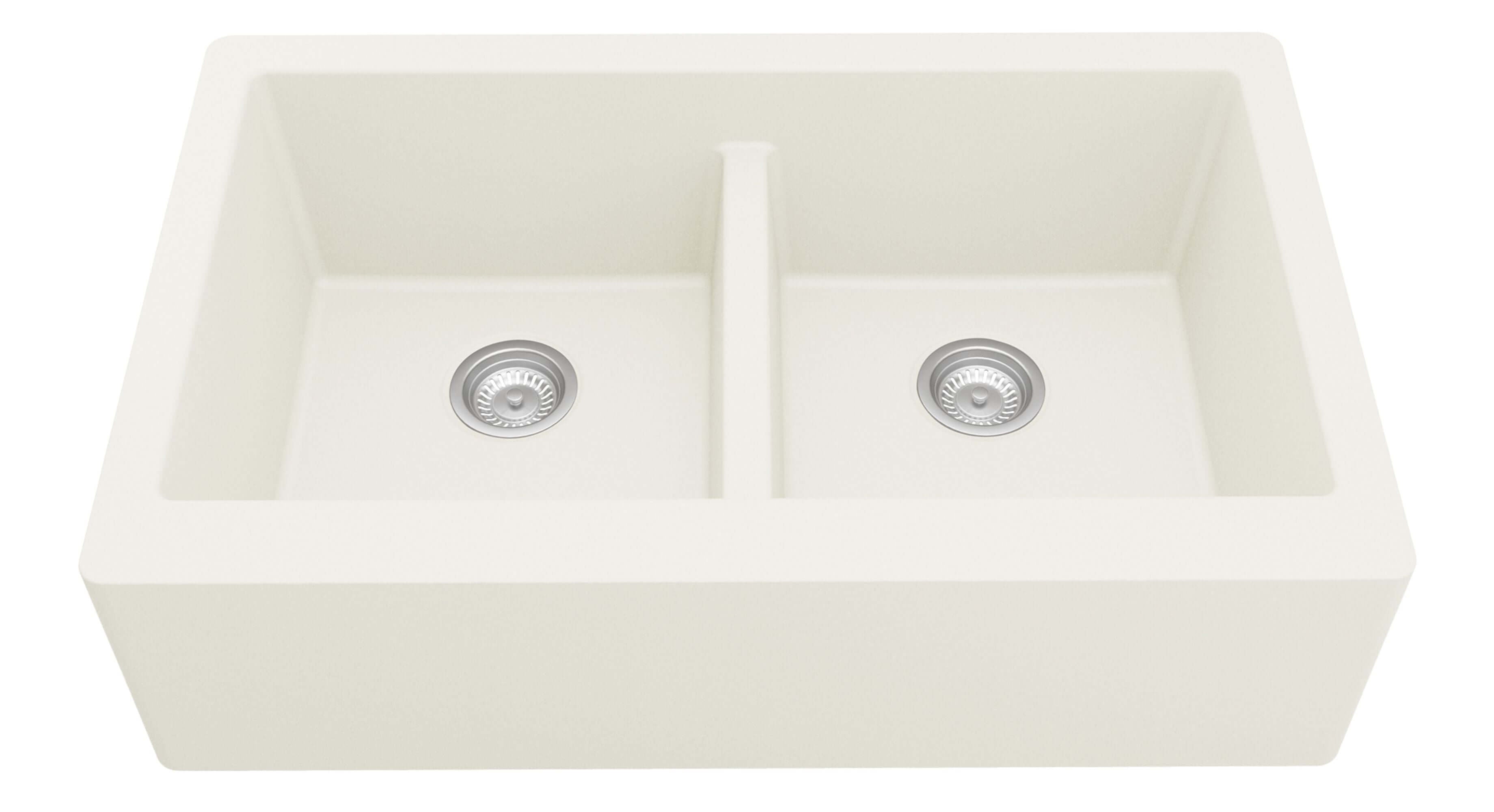 Alternate Image for Karran 34" Quartz Composite Farmhouse Sink, 50/50 Double Bowl, White, QA-750-WH-PK1