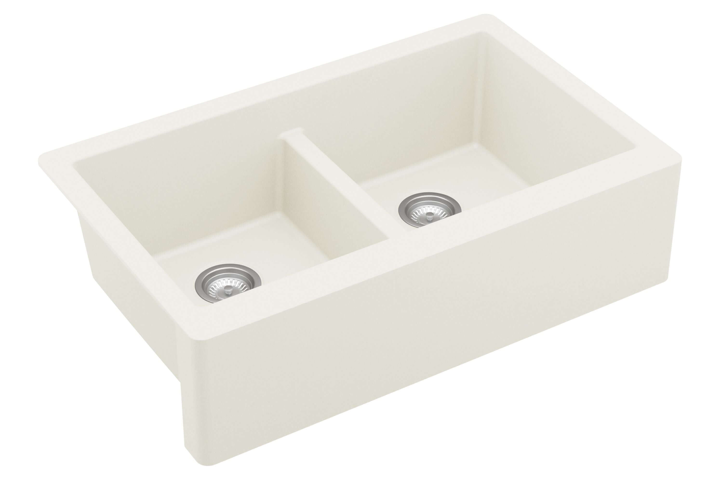 Alternate Image for Karran 34" Quartz Composite Farmhouse Sink, 50/50 Double Bowl, White, QA-750-WH-PK1