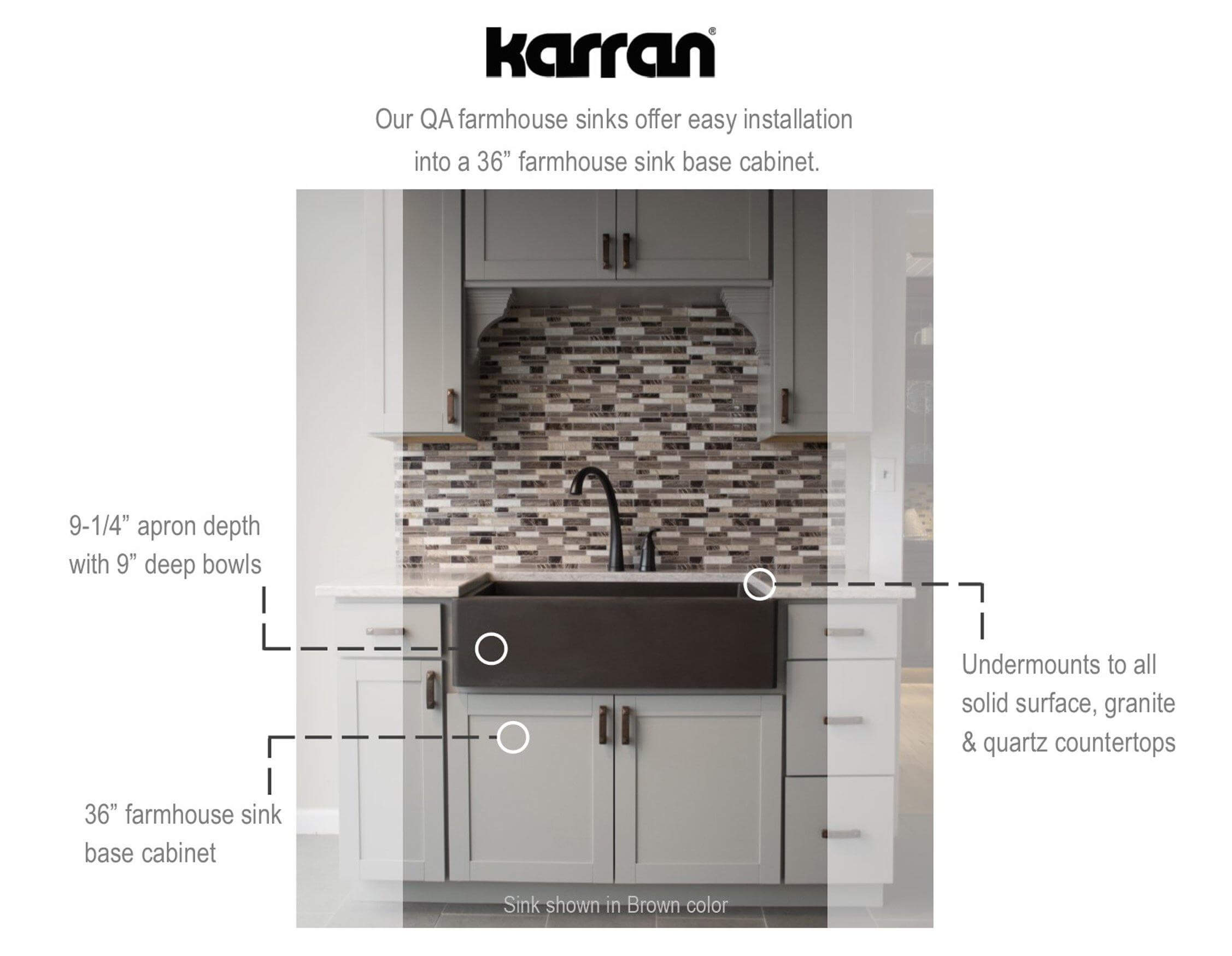 Alternate Image for Karran 34" Quartz Composite Farmhouse Sink, 60/40 Double Bowl, Concrete, QA-760-CN