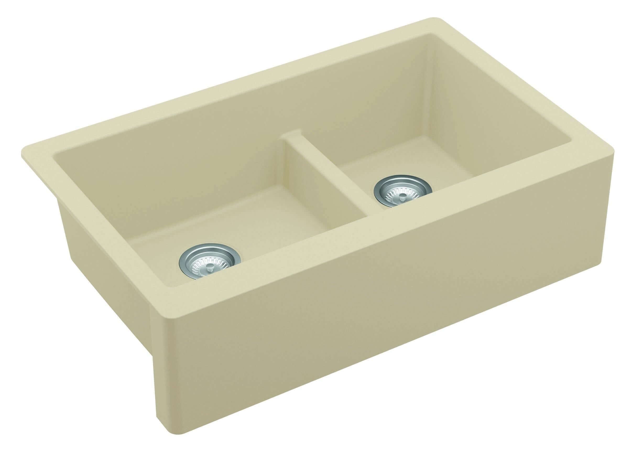 Alternate Image for Karran 34" Quartz Composite Farmhouse Sink, 60/40 Double Bowl, Bisque, QA-760-BI