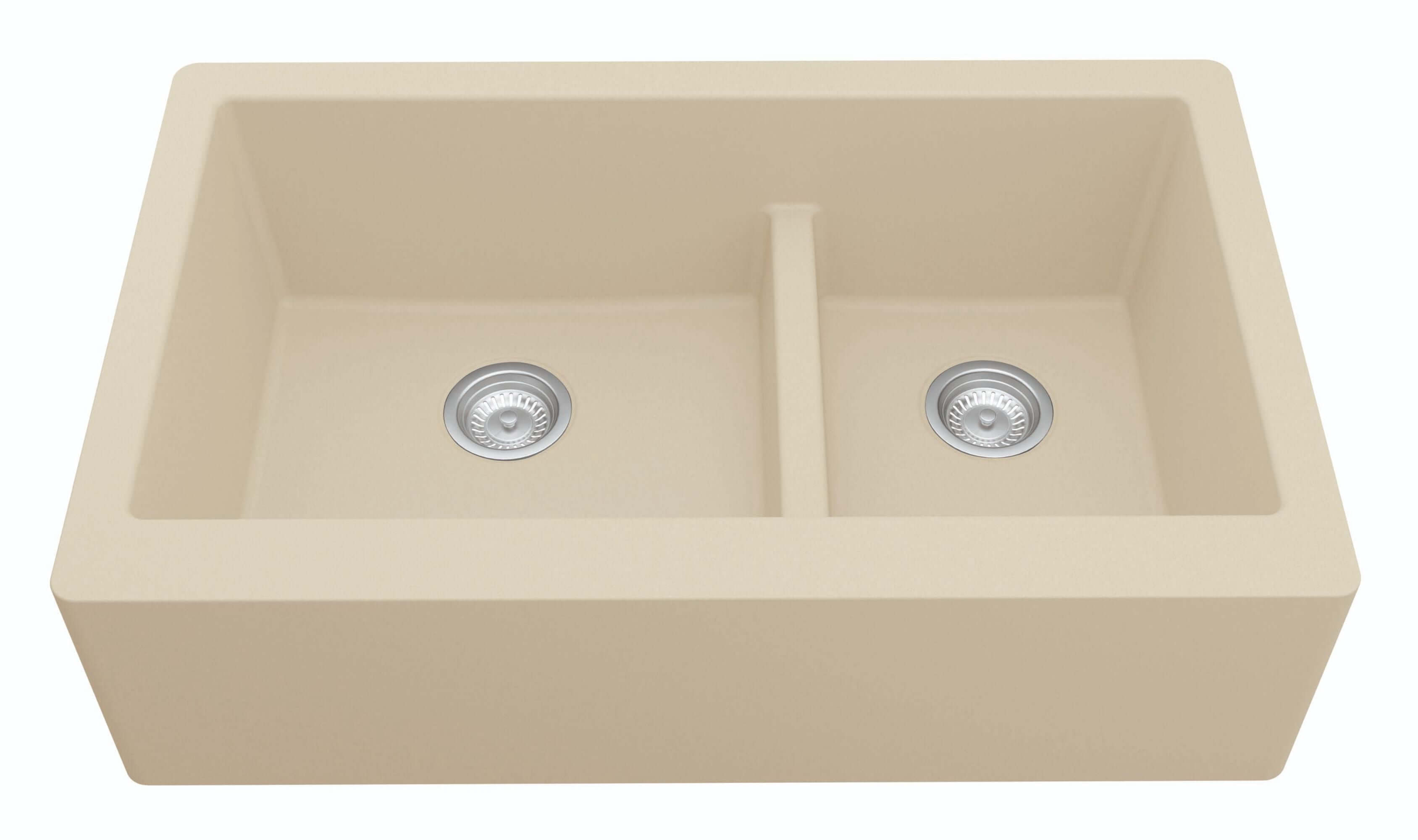 Alternate Image for Karran 34" Quartz Composite Farmhouse Sink, 60/40 Double Bowl, Bisque, QA-760-BI-PK1