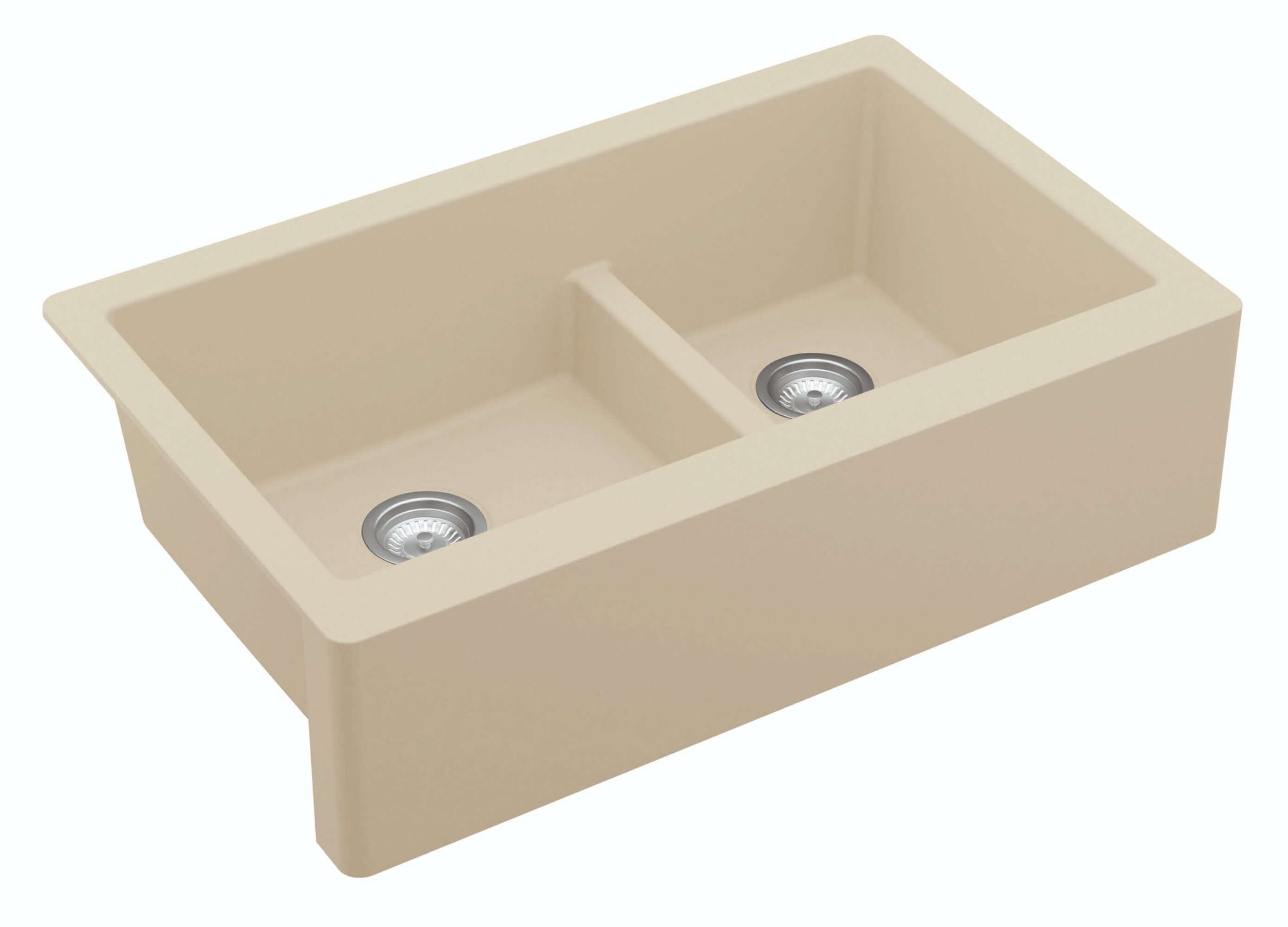Alternate Image for Karran 34" Quartz Composite Farmhouse Sink, 60/40 Double Bowl, Bisque, QA-760-BI-PK1