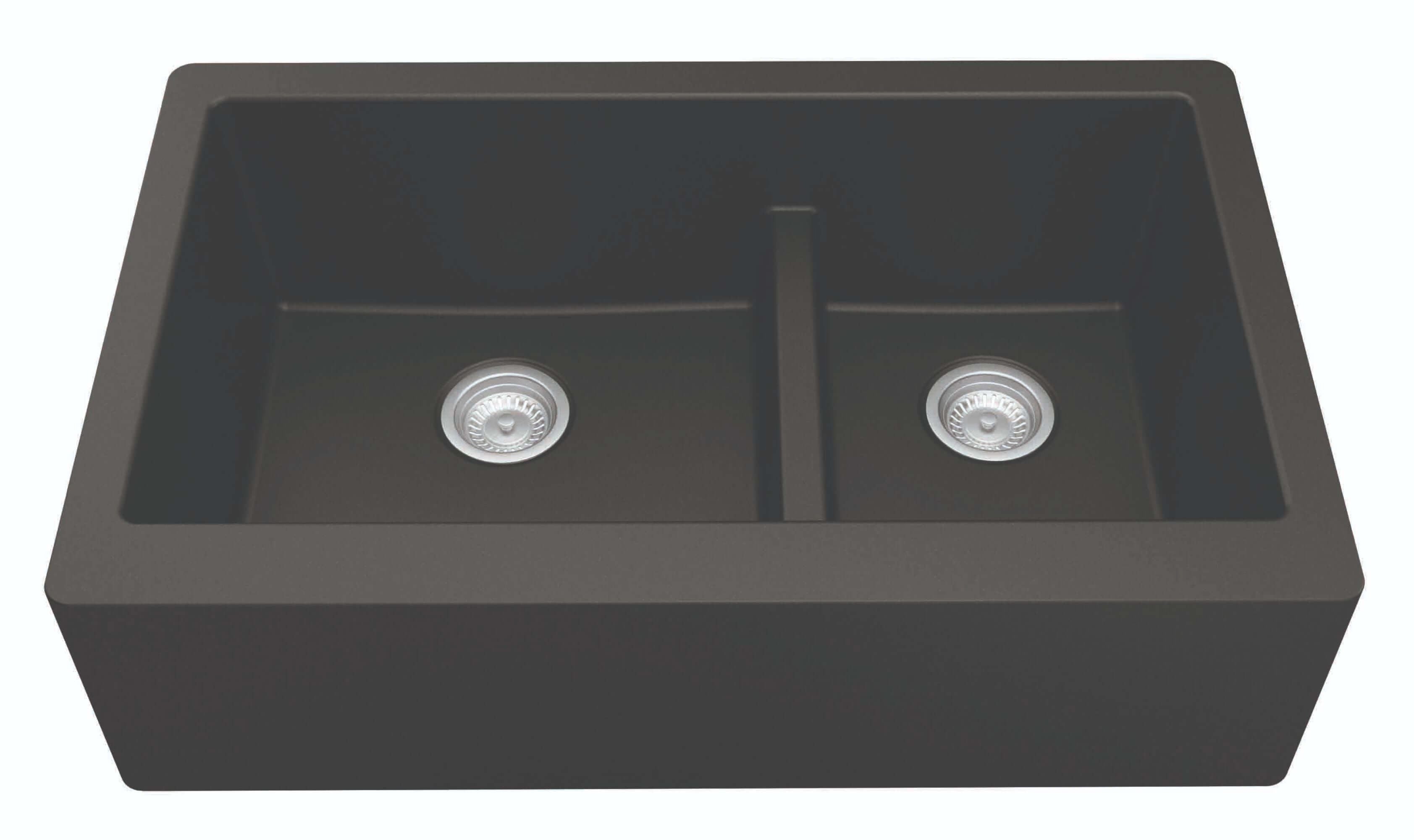 Alternate Image for Karran 34" Quartz Composite Farmhouse Sink, 60/40 Double Bowl, Black, QA-760-BL-PK1