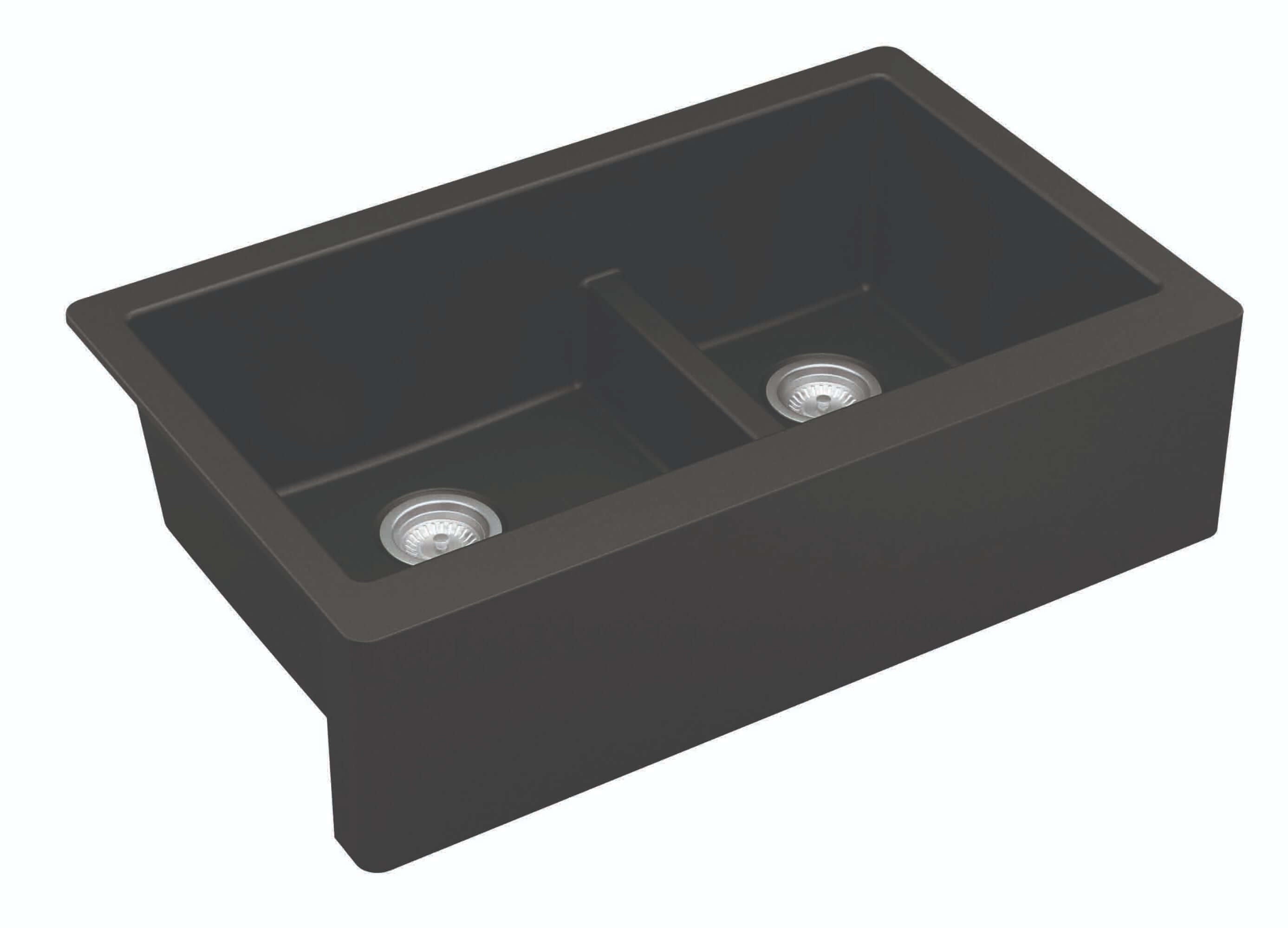 Alternate Image for Karran 34" Quartz Composite Farmhouse Sink, 60/40 Double Bowl, Black, QA-760-BL-PK1