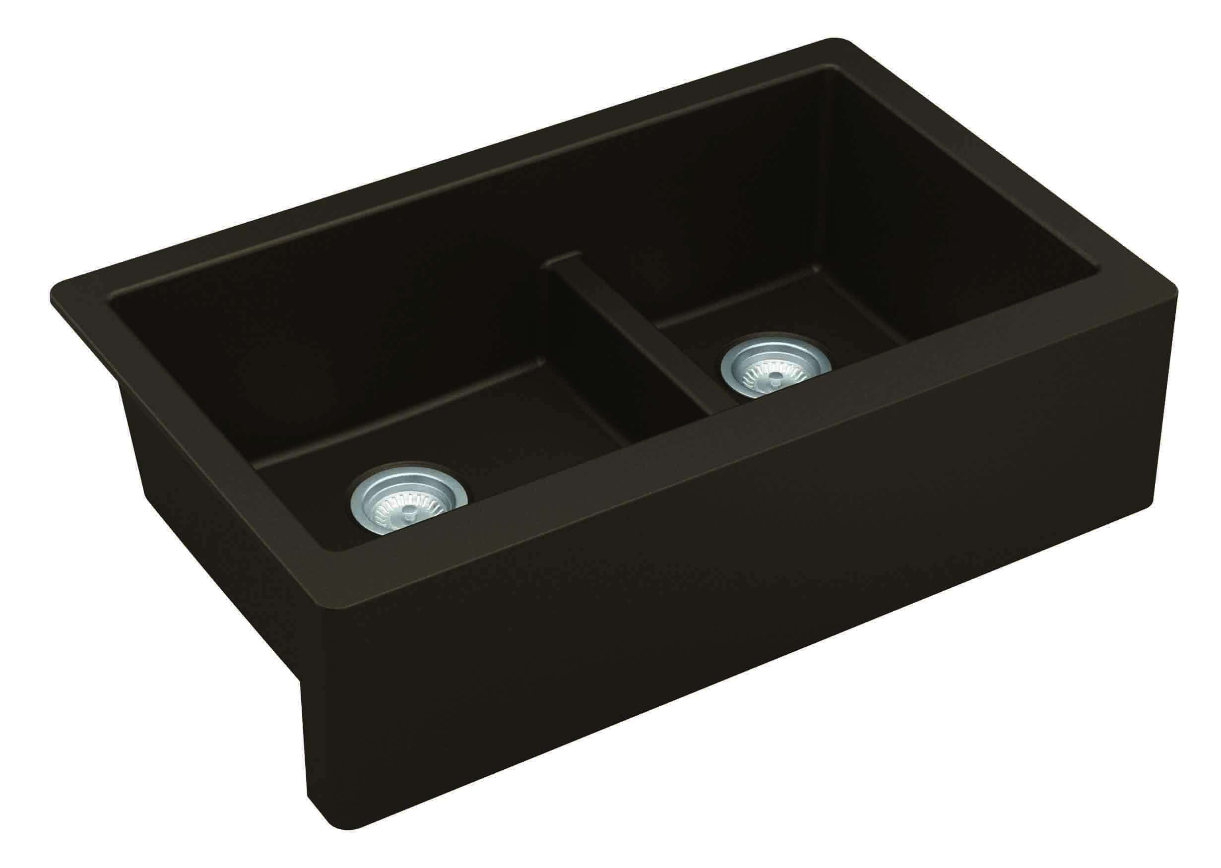 Alternate Image for Karran 34" Quartz Composite Farmhouse Sink, 60/40 Double Bowl, Brown, QA-760-BR