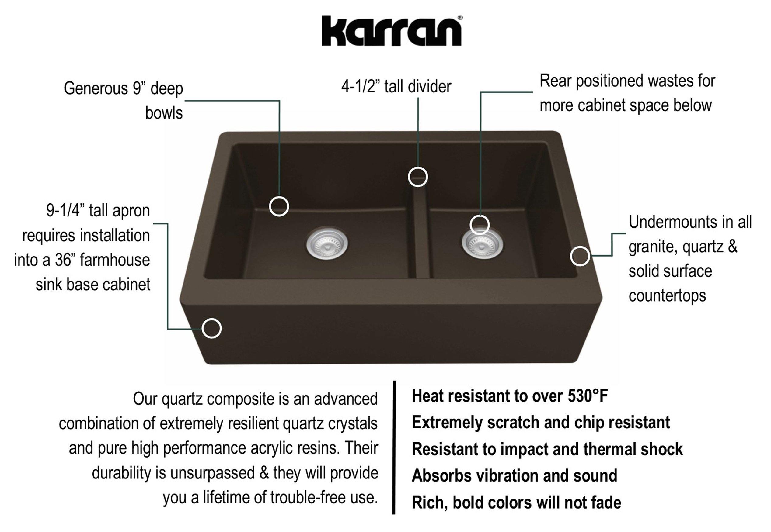Alternate Image for Karran 34" Quartz Composite Farmhouse Sink, 60/40 Double Bowl, Brown, QA-760-BR