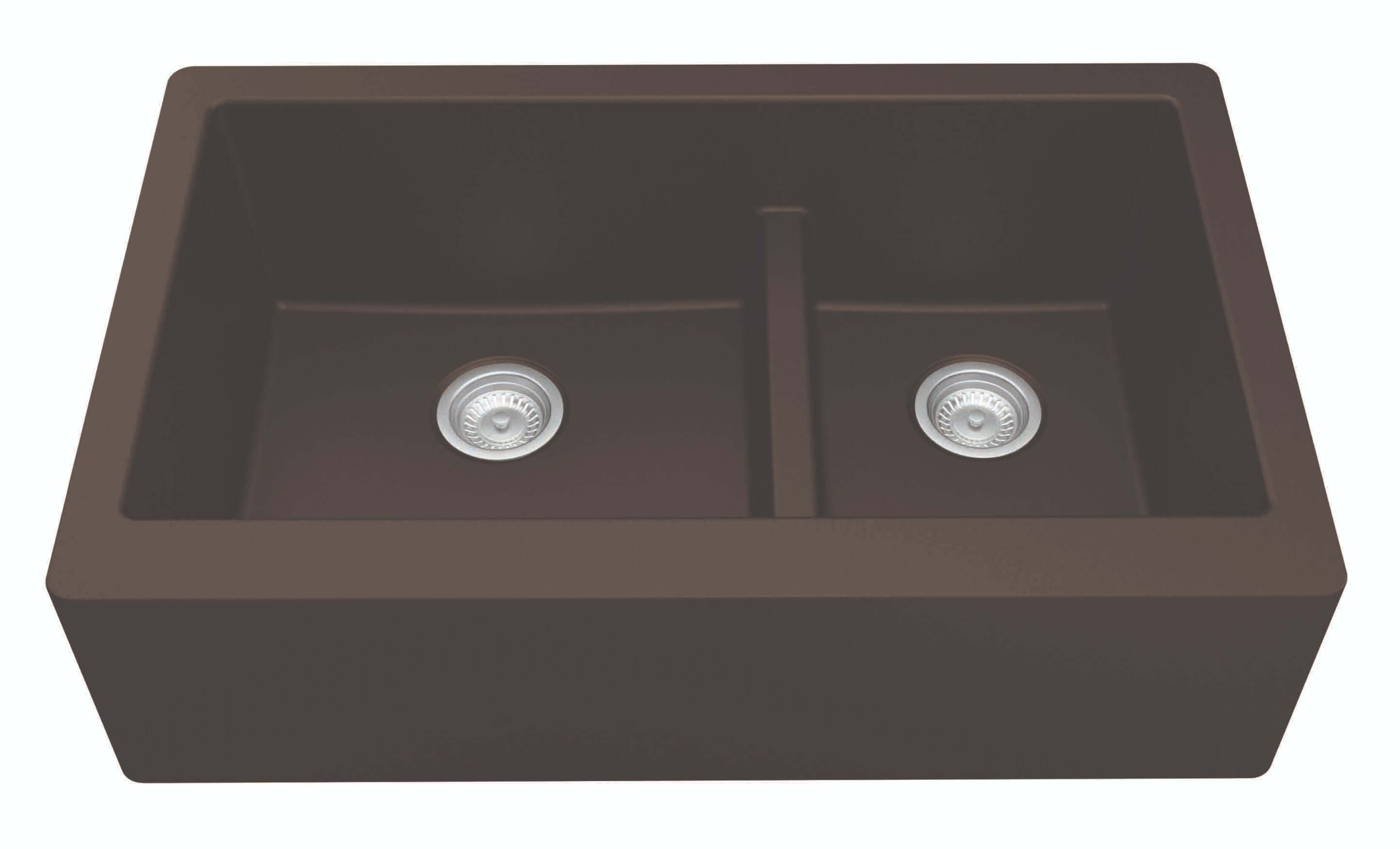 Alternate Image for Karran 34" Quartz Composite Farmhouse Sink, 60/40 Double Bowl, Brown, QA-760-BR-PK1
