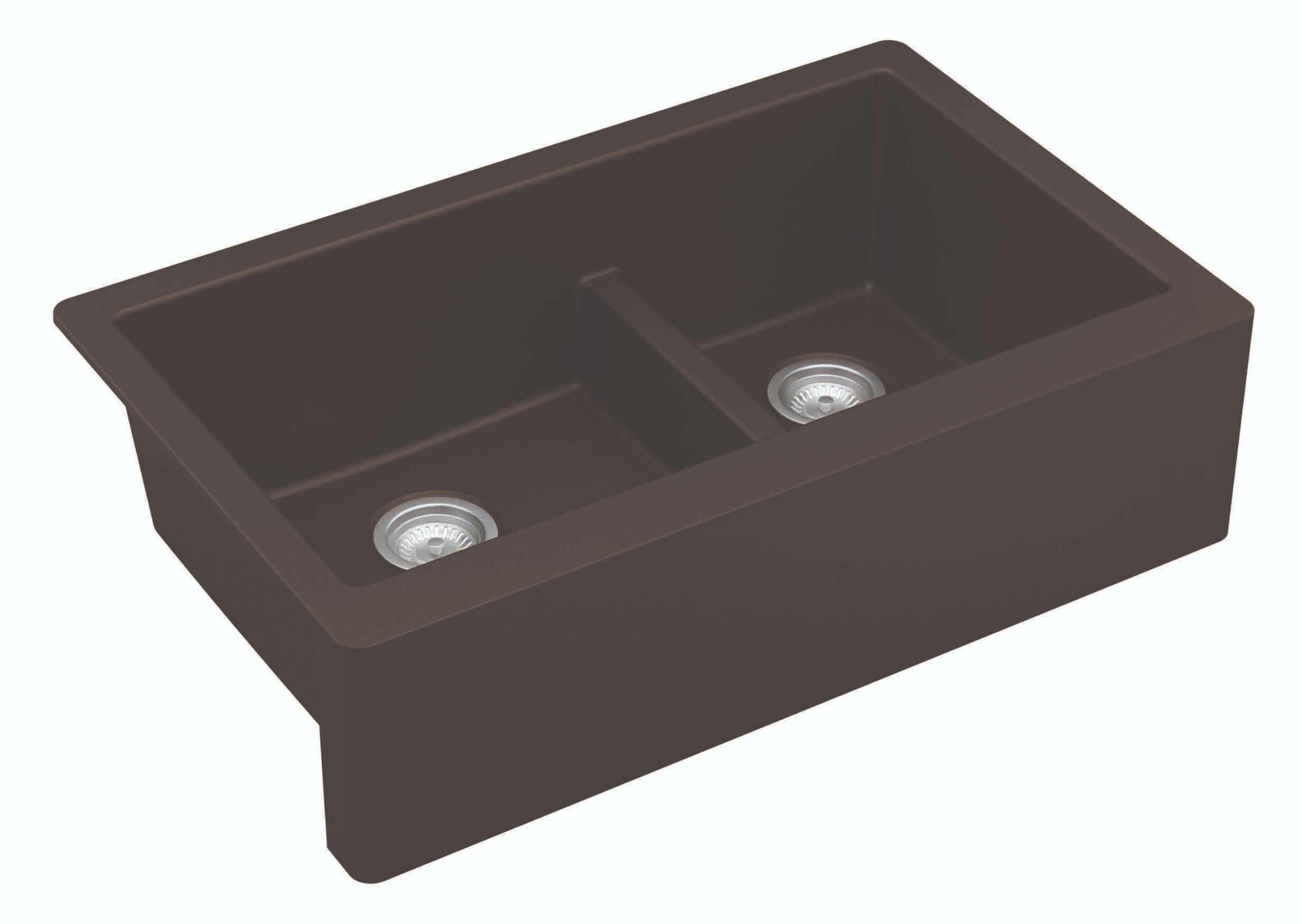 Alternate Image for Karran 34" Quartz Composite Farmhouse Sink, 60/40 Double Bowl, Brown, QA-760-BR-PK1