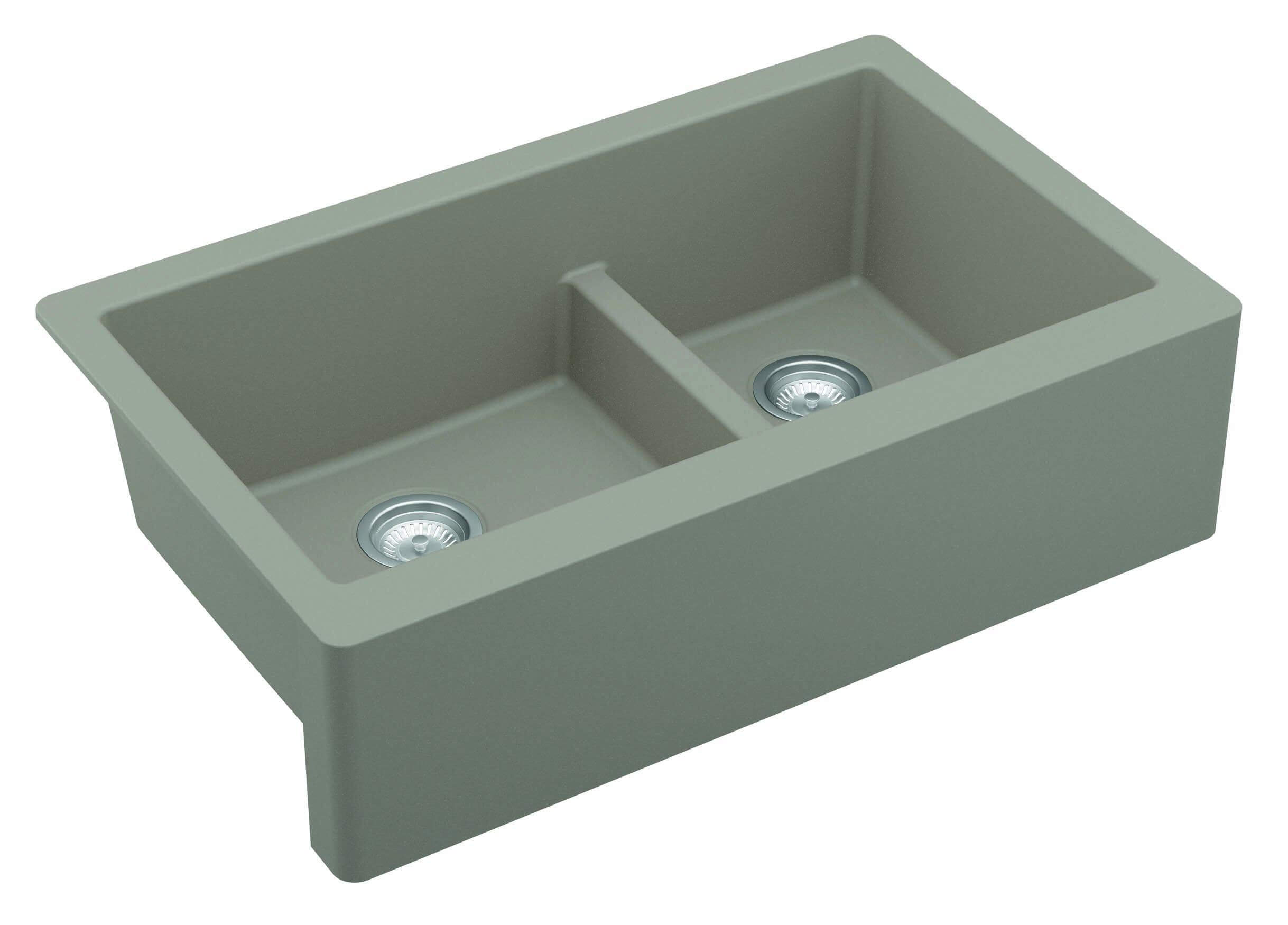 Alternate Image for Karran 34" Quartz Composite Farmhouse Sink, 60/40 Double Bowl, Concrete, QA-760-CN