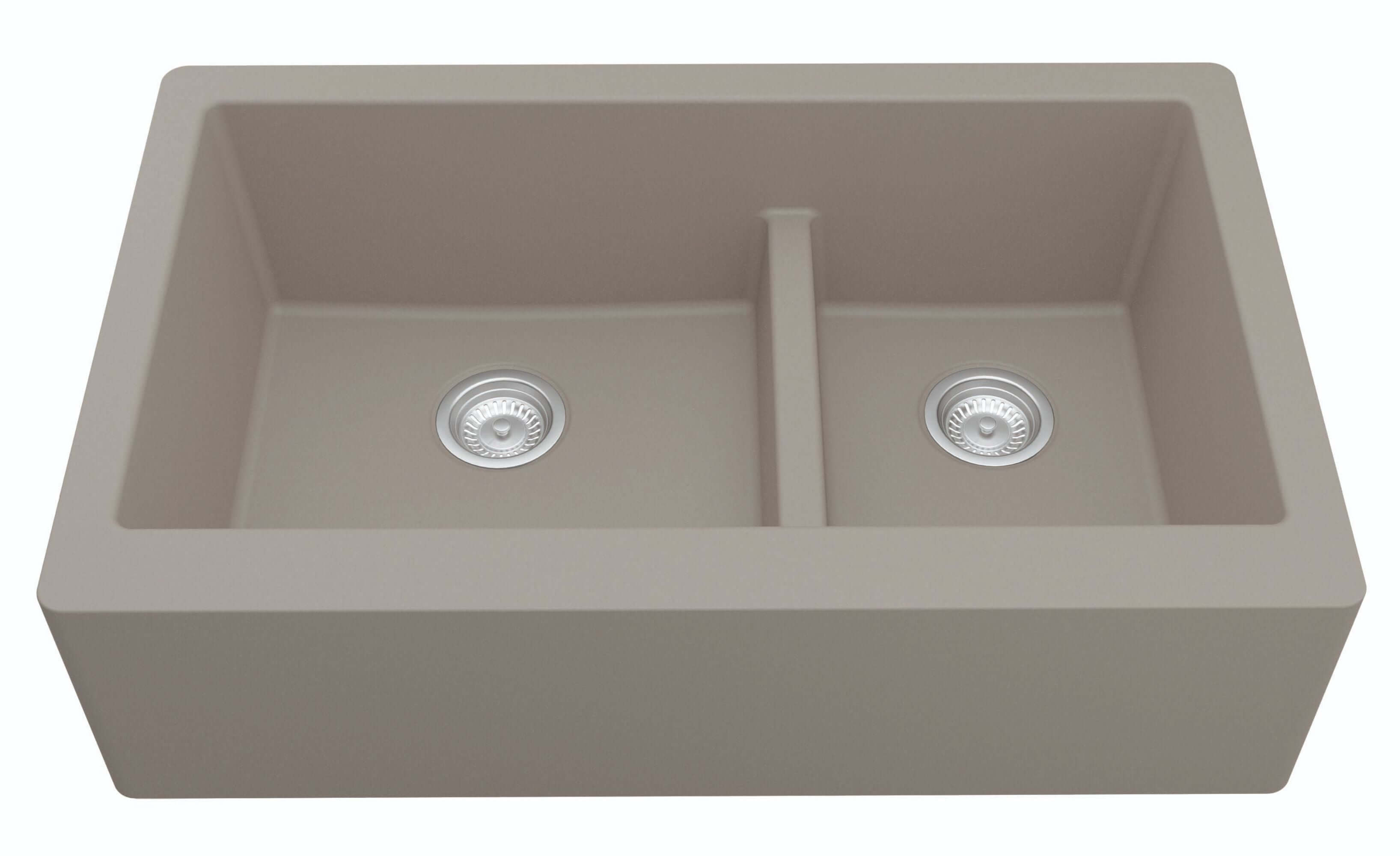 Alternate Image for Karran 34" Quartz Composite Farmhouse Sink, 60/40 Double Bowl, Concrete, QA-760-CN-PK1