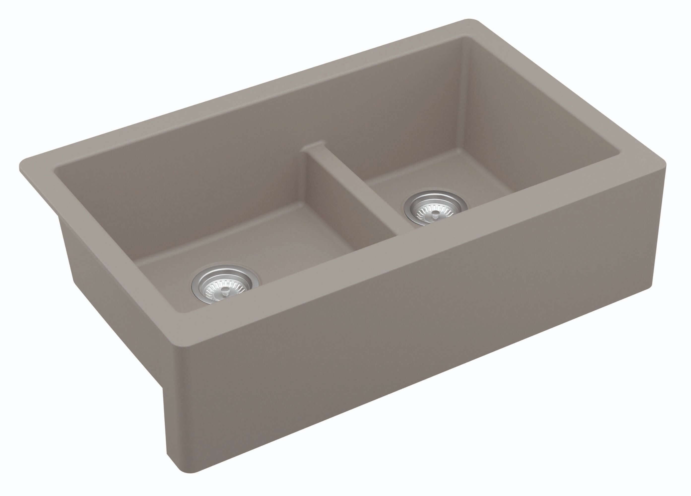 Alternate Image for Karran 34" Quartz Composite Farmhouse Sink, 60/40 Double Bowl, Concrete, QA-760-CN-PK1
