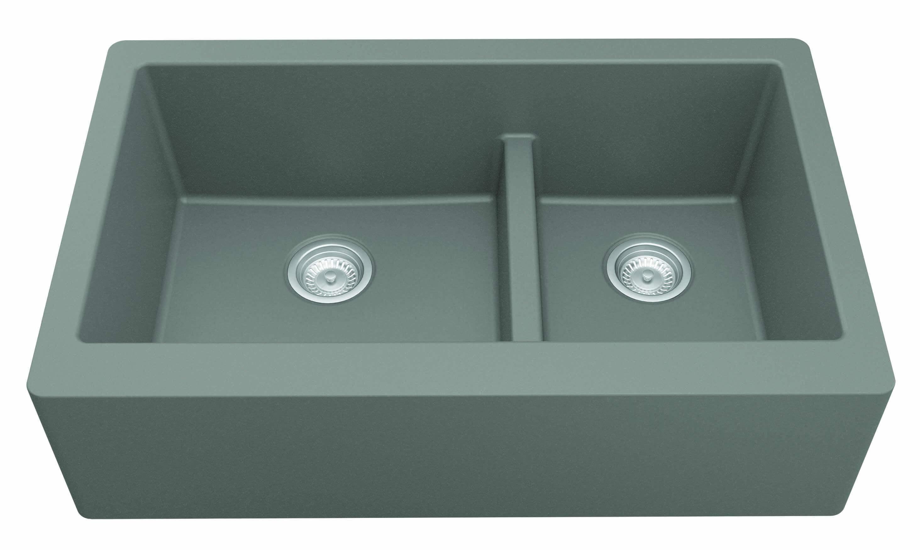 Alternate Image for Karran 34" Quartz Composite Farmhouse Sink, 60/40 Double Bowl, Grey, QA-760-GR