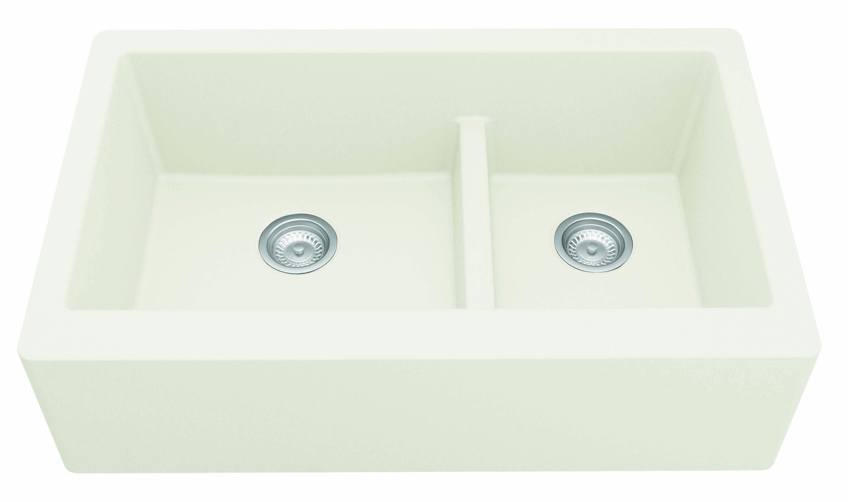 Alternate Image for Karran 34" Quartz Composite Farmhouse Sink, 60/40 Double Bowl, White, QA-760-WH