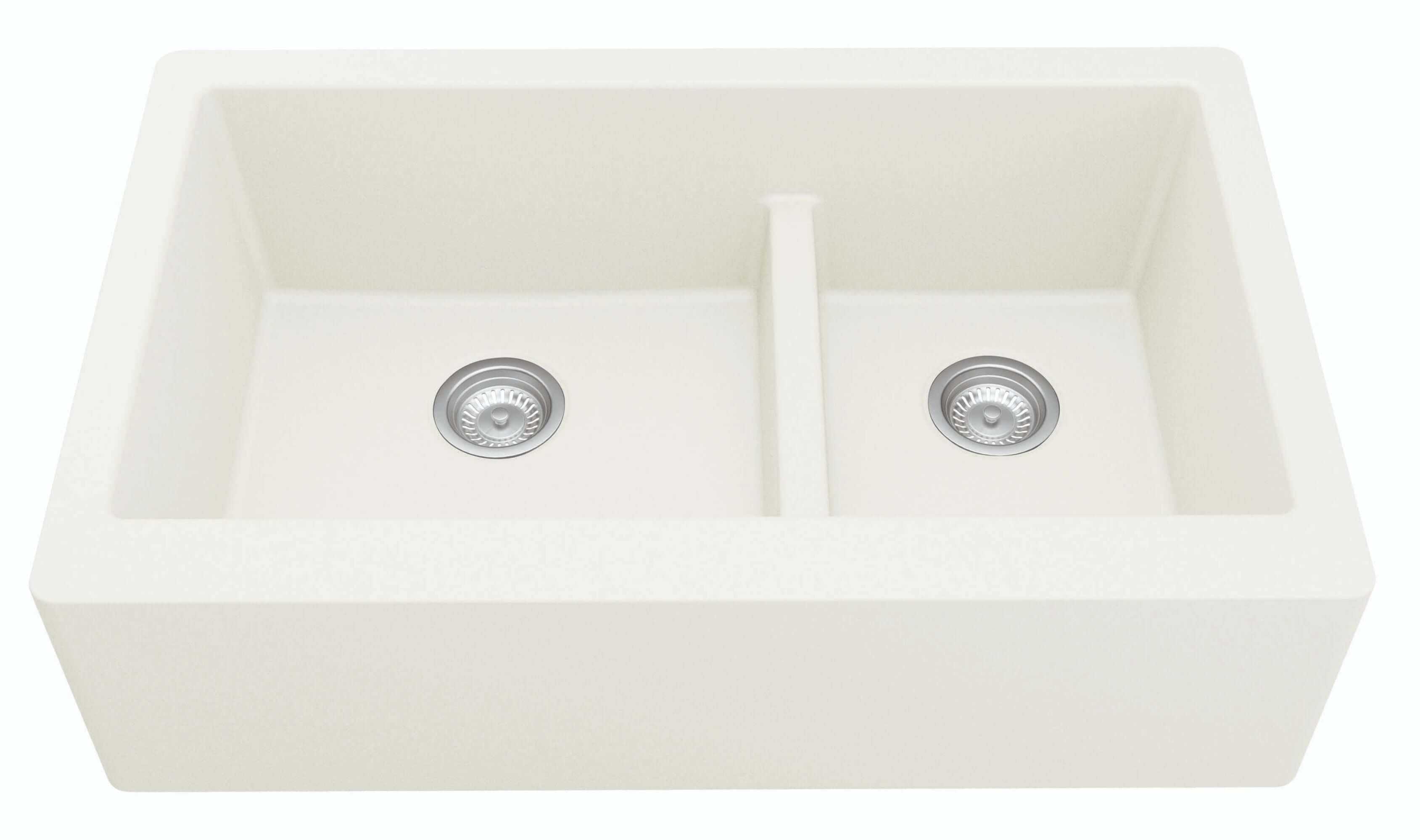 Alternate Image for Karran 34" Quartz Composite Farmhouse Sink, 60/40 Double Bowl, White, QA-760-WH-PK1