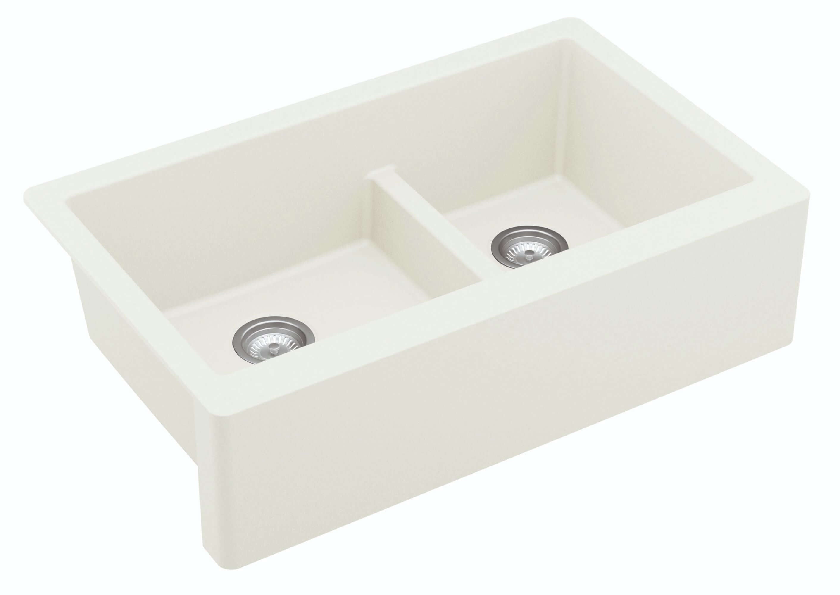 Alternate Image for Karran 34" Quartz Composite Farmhouse Sink, 60/40 Double Bowl, White, QA-760-WH-PK1