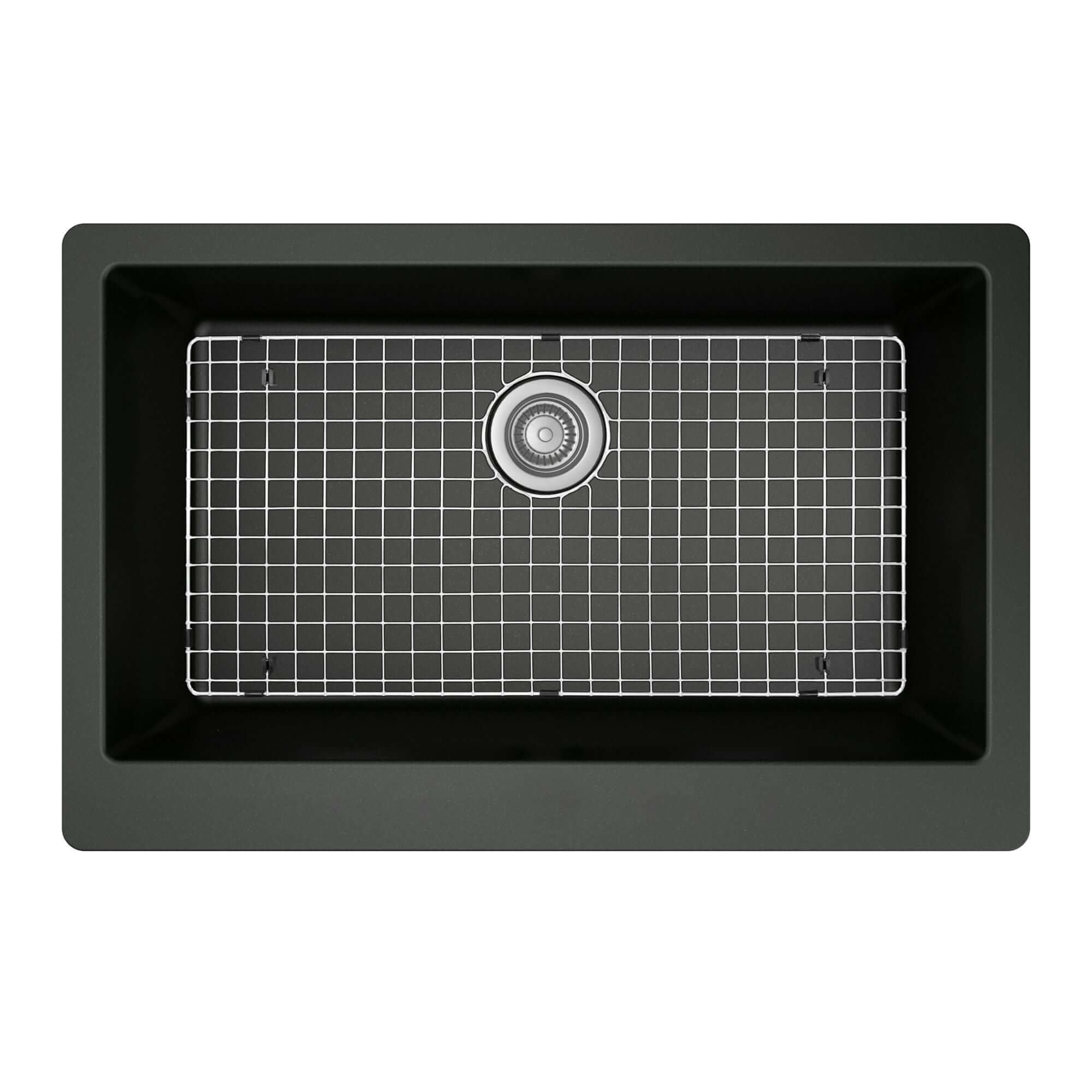 Alternate Image for Karran 34" Quartz Composite Farmhouse Sink with Stainless Steel Faucet and Accessories, Black, QA740BL210SS
