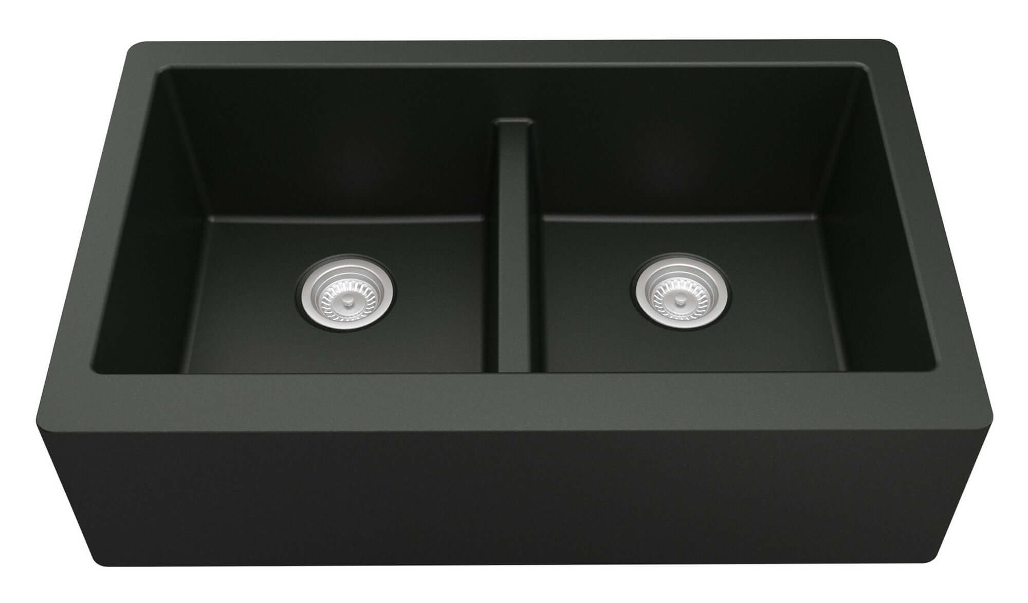 Alternate Image for Karran 34" Quartz Composite Farmhouse Sink with Stainless Steel Faucet and Accessories, 50/50 Double Bowl, Black, QA750BL210SS