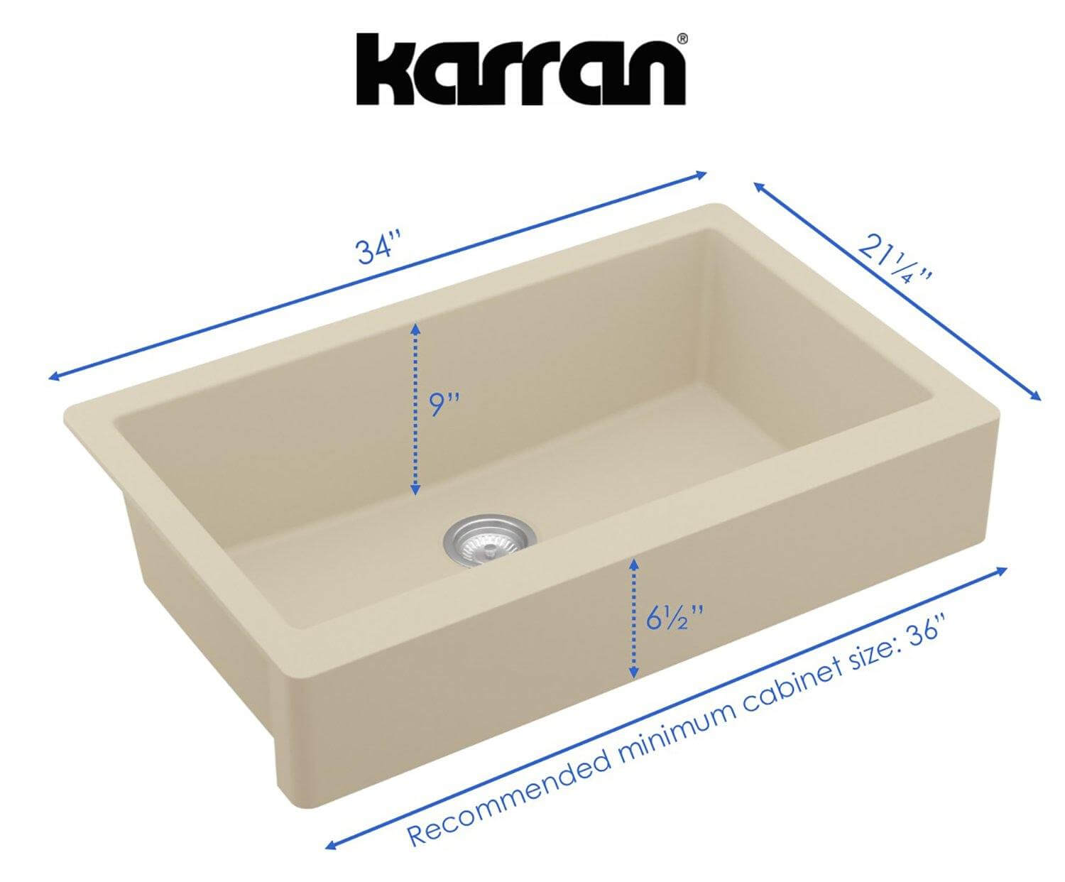 Alternate Image for Karran 34" Quartz Composite Retrofit Farmhouse Sink, Bisque, QAR-740-BI