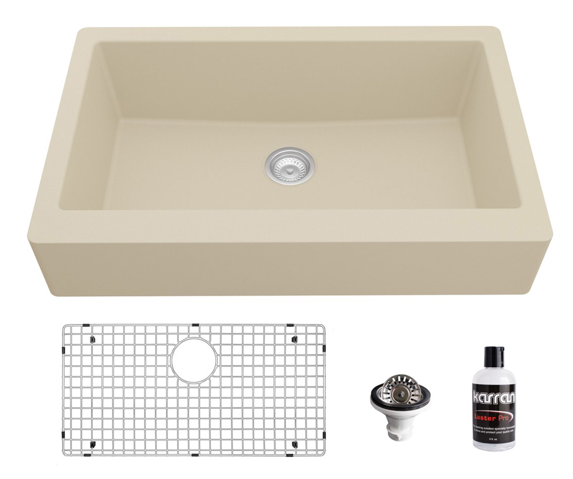 Karran 34" Quartz Composite Retrofit Farmhouse Sink, Bisque, QAR-740-BI-PK1