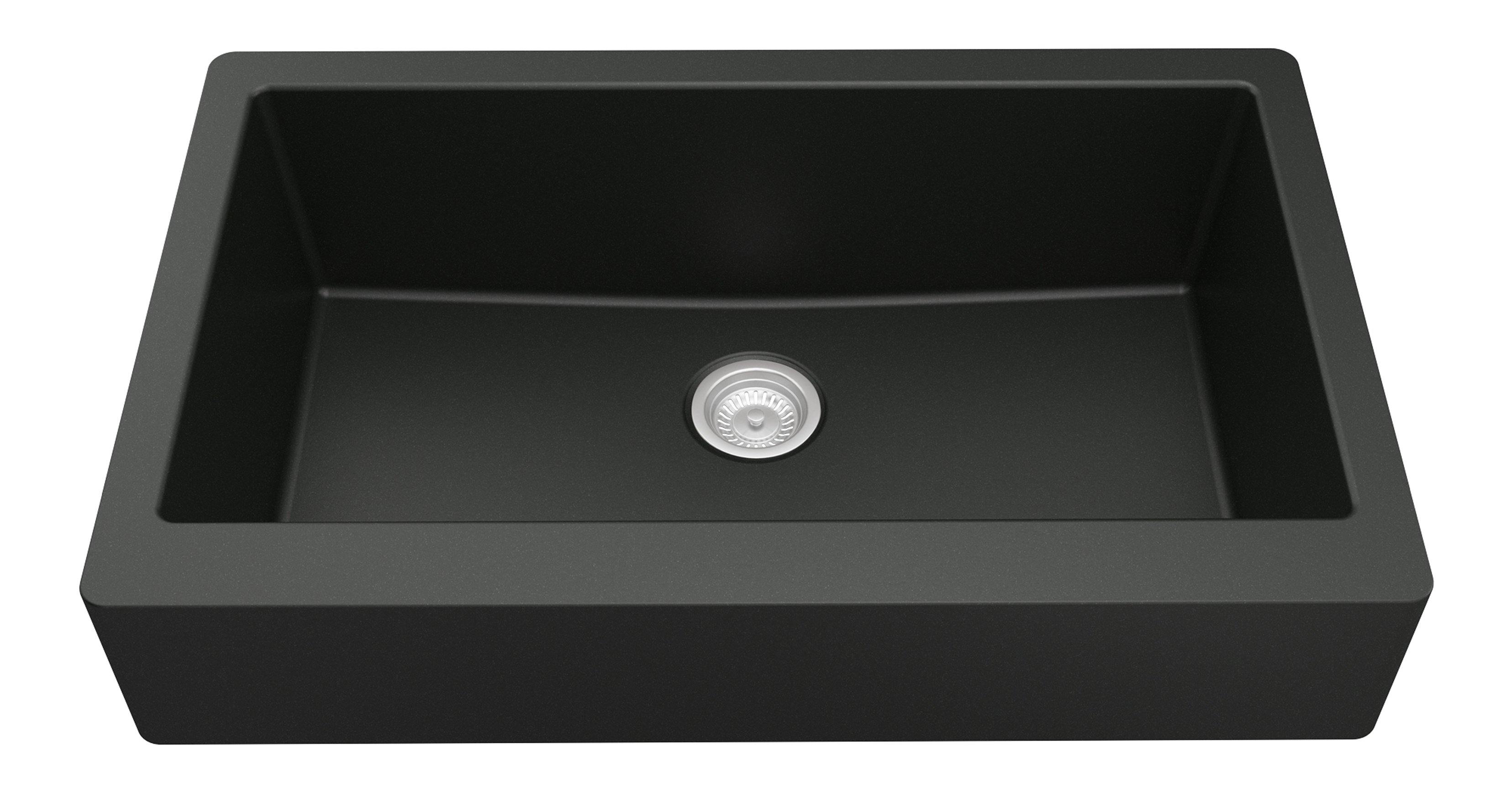 Karran 34" Quartz Composite Retrofit Farmhouse Sink, Black, QAR-740-BL