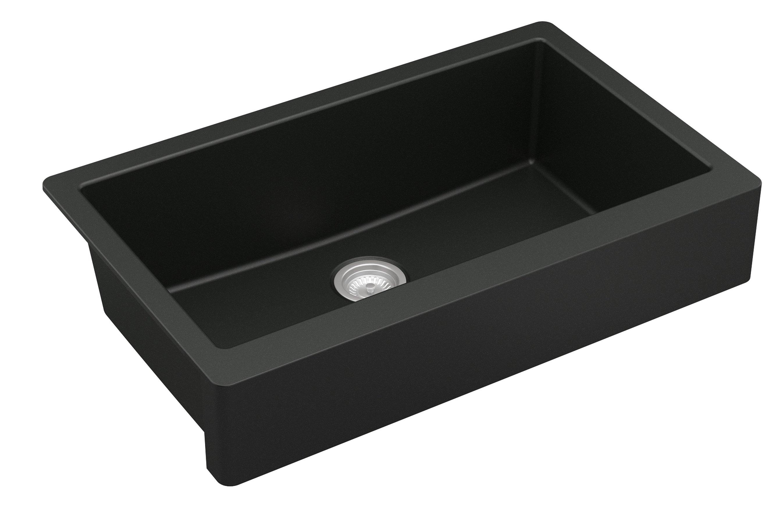 Karran 34" Quartz Composite Retrofit Farmhouse Sink, Black, QAR-740-BL