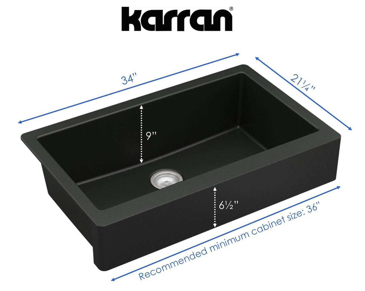 Alternate Image for Karran 34" Quartz Composite Retrofit Farmhouse Sink, Black, QAR-740-BL