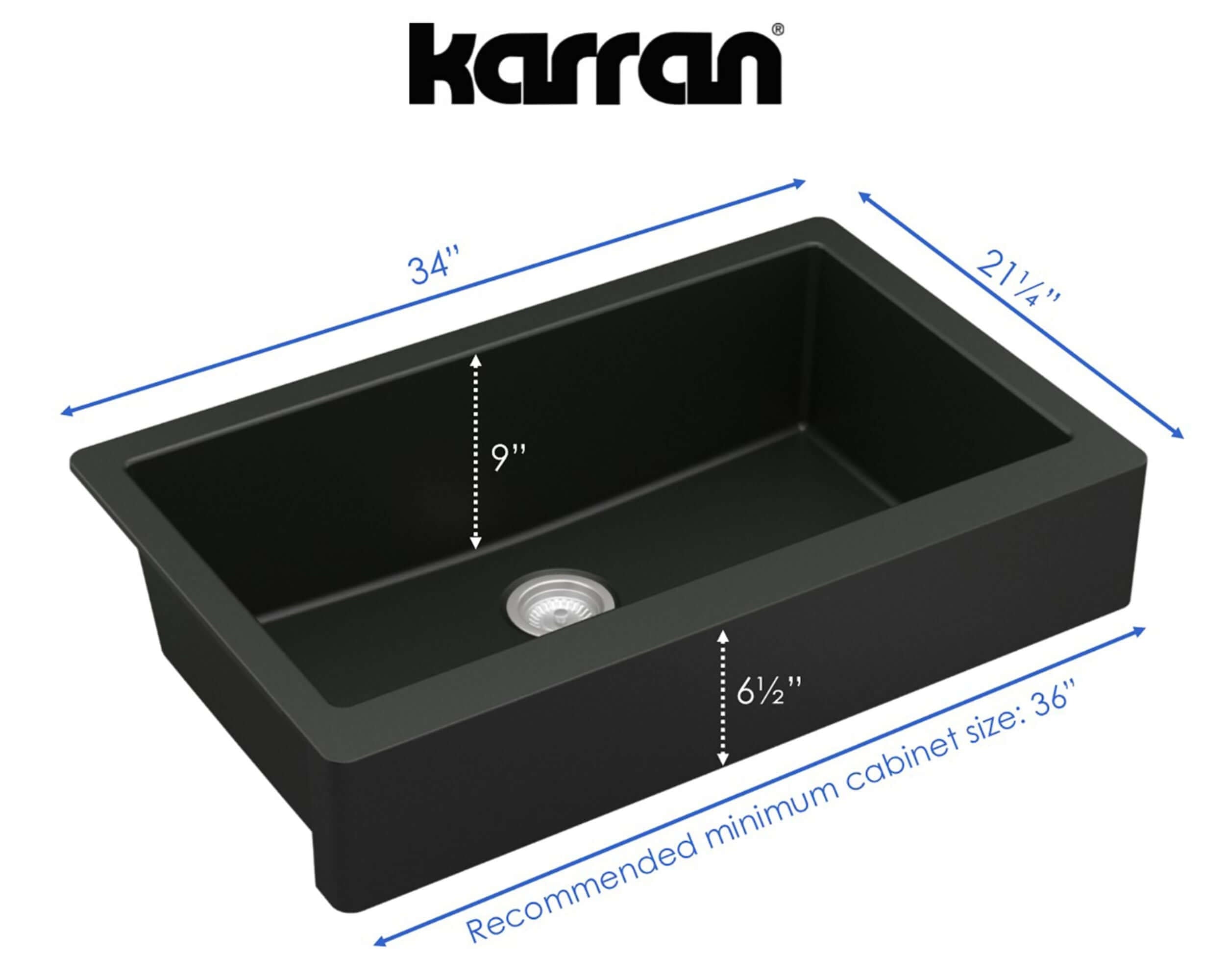 Alternate Image for Karran 34" Quartz Composite Retrofit Farmhouse Sink, Black, QAR-740-BL-PK1