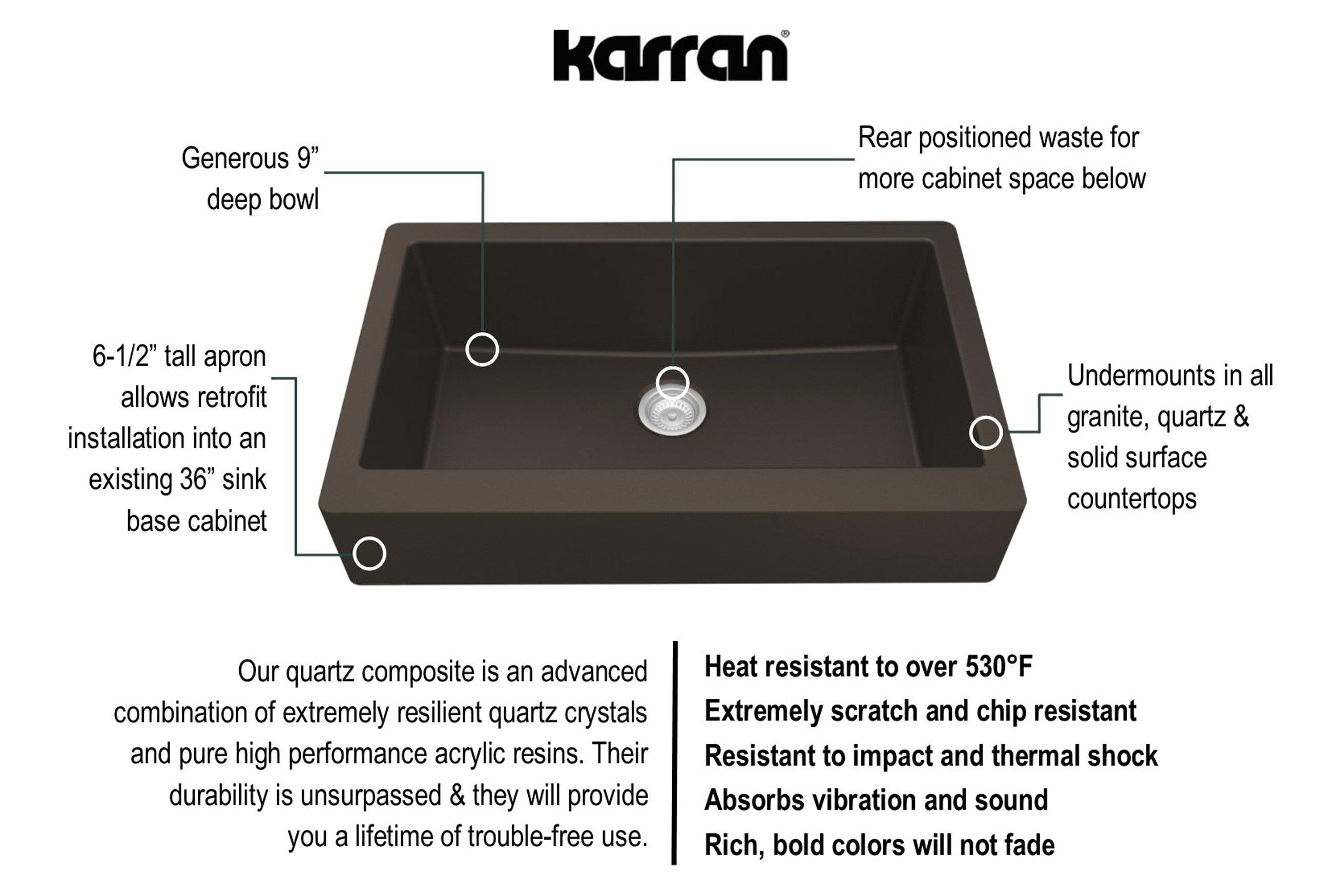 Karran 34" Quartz Composite Retrofit Farmhouse Sink, Brown, QAR-740-BR