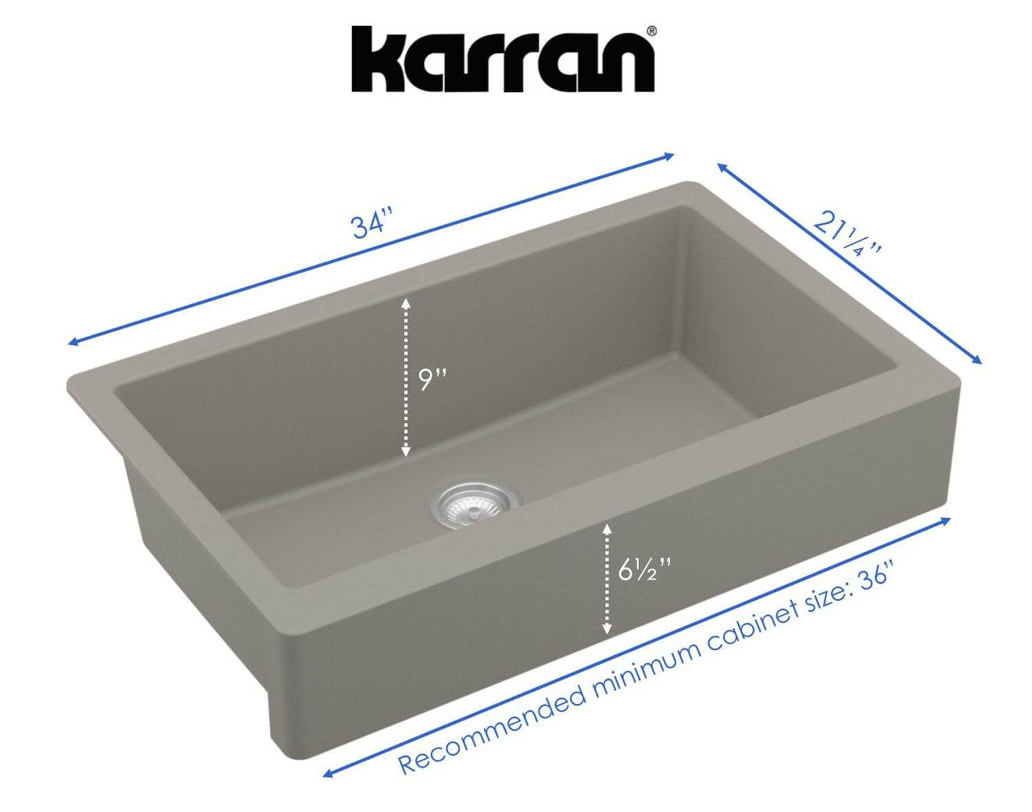 Alternate Image for Karran 34" Quartz Composite Retrofit Farmhouse Sink, Concrete, QAR-740-CN