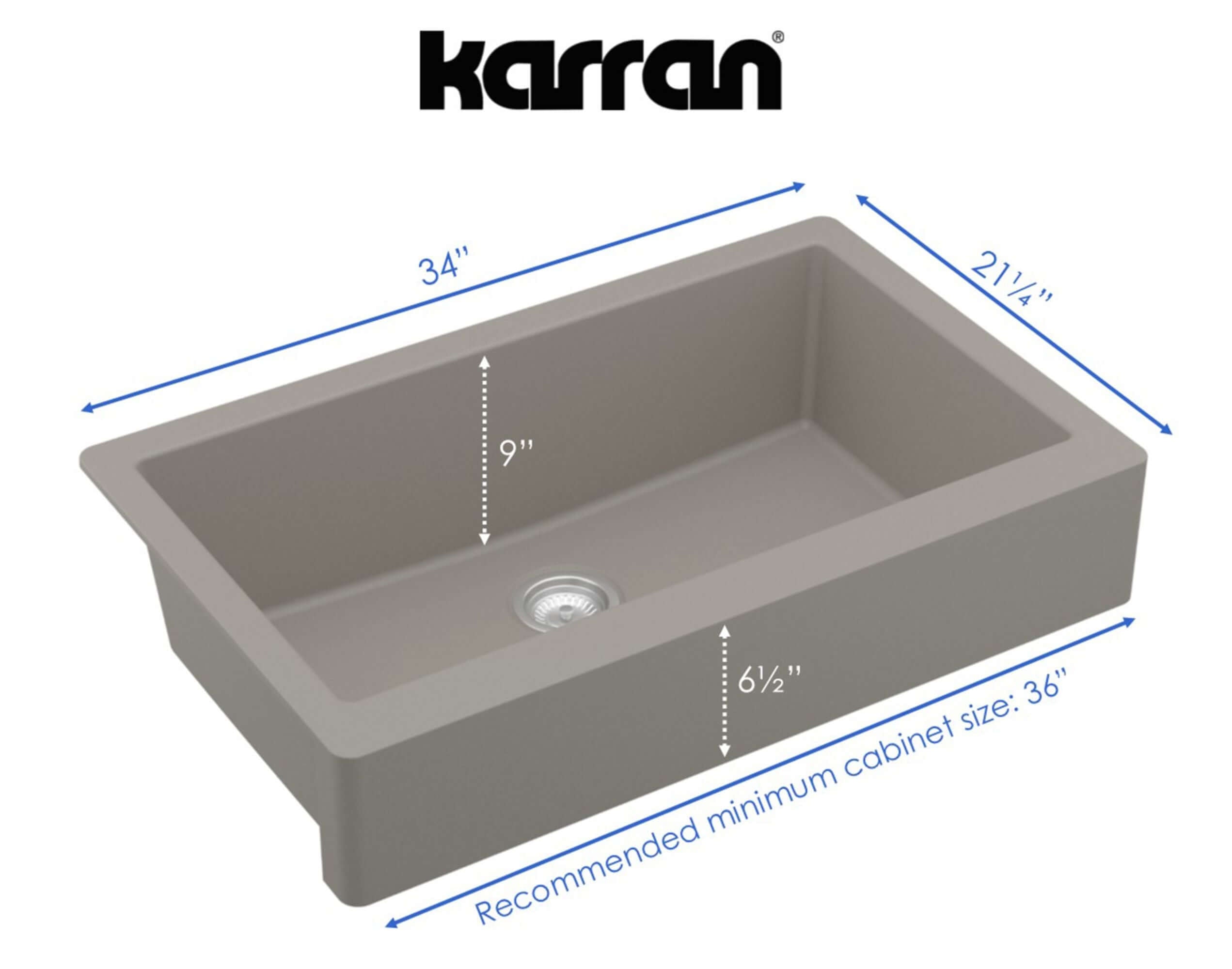 Alternate Image for Karran 34" Quartz Composite Retrofit Farmhouse Sink, Concrete, QAR-740-CN-PK1