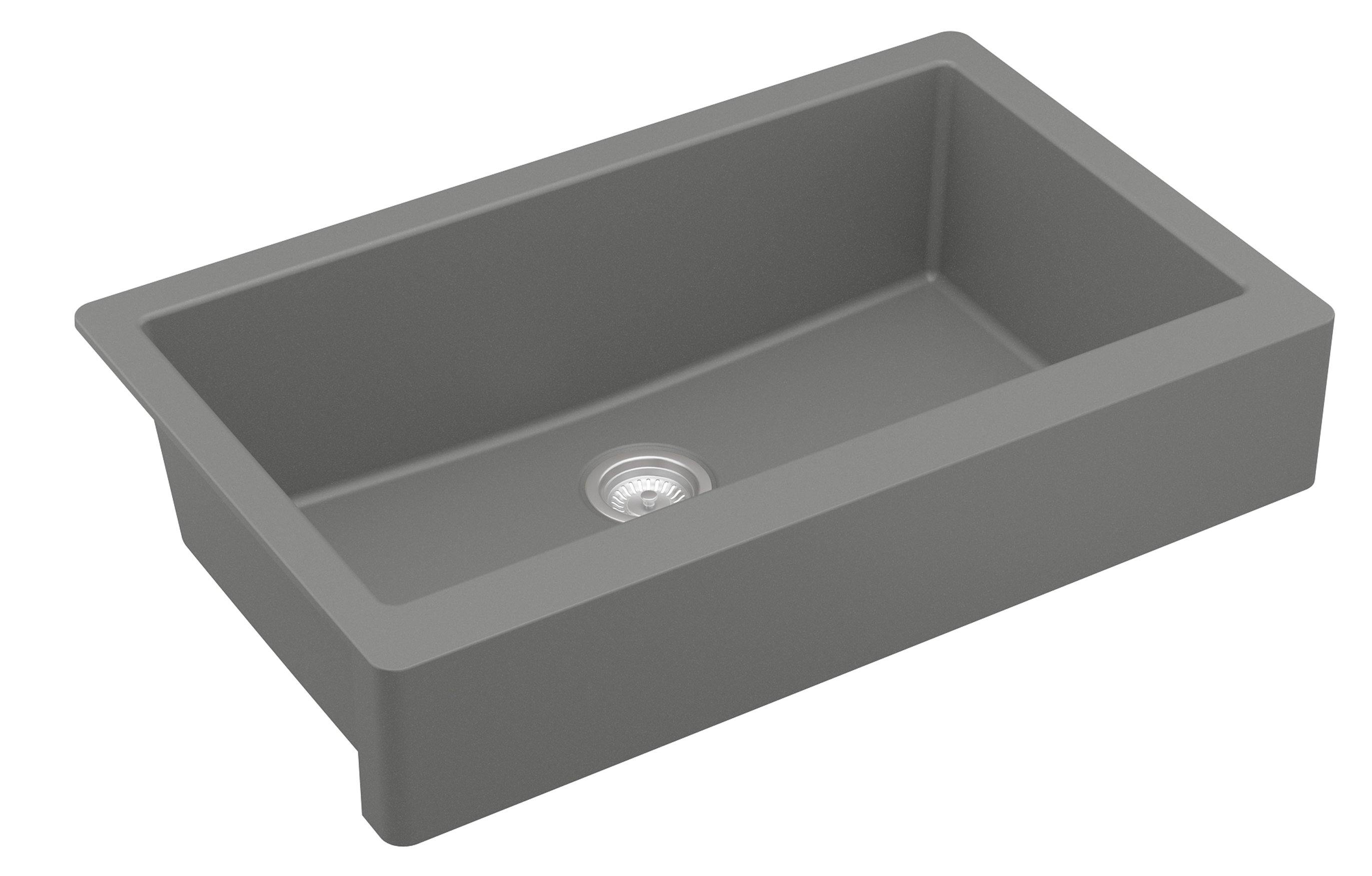 Karran 34" Quartz Composite Retrofit Farmhouse Sink, Grey, QAR-740-GR